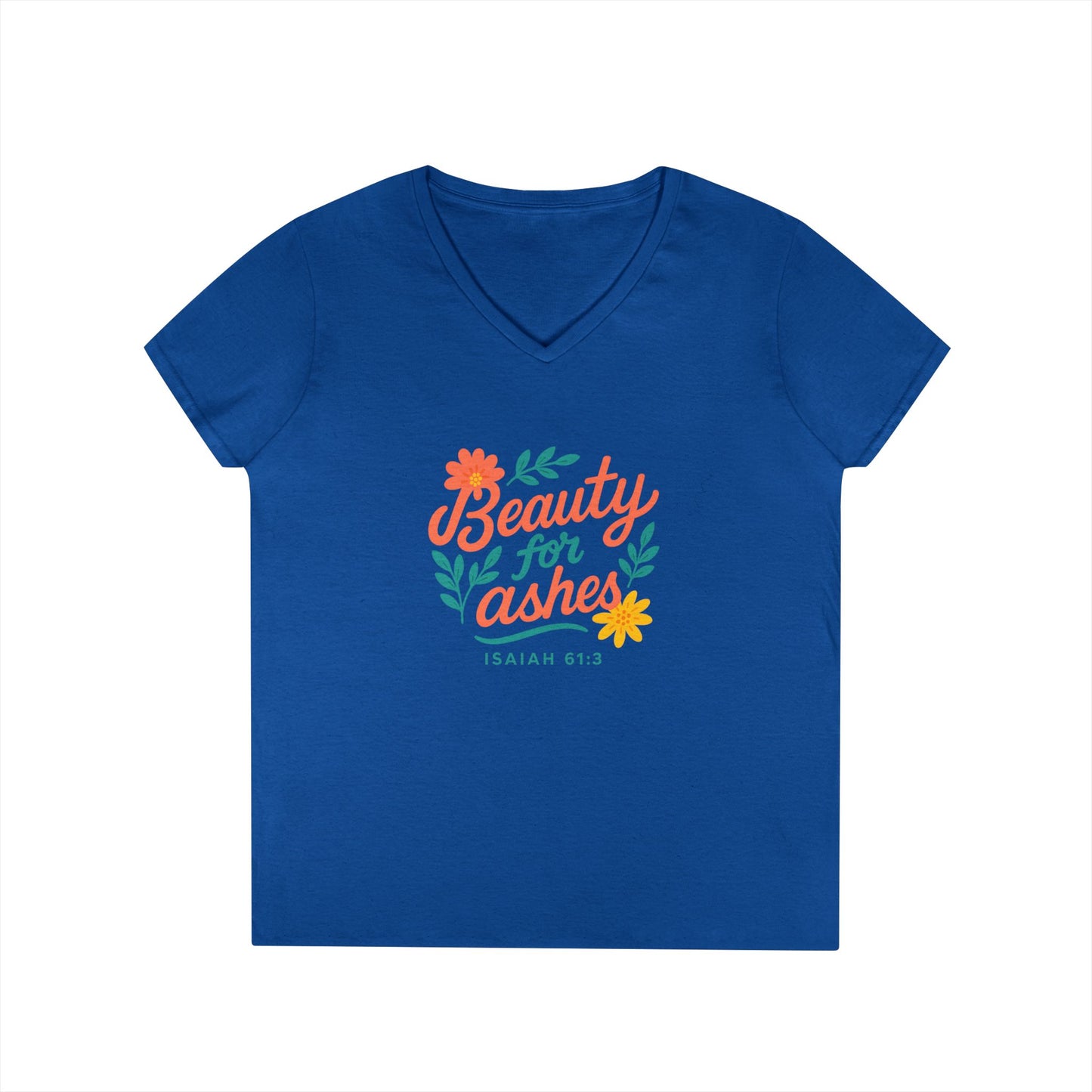 Inspirational V-Neck T-Shirt - God's Promise of Beauty and Joy