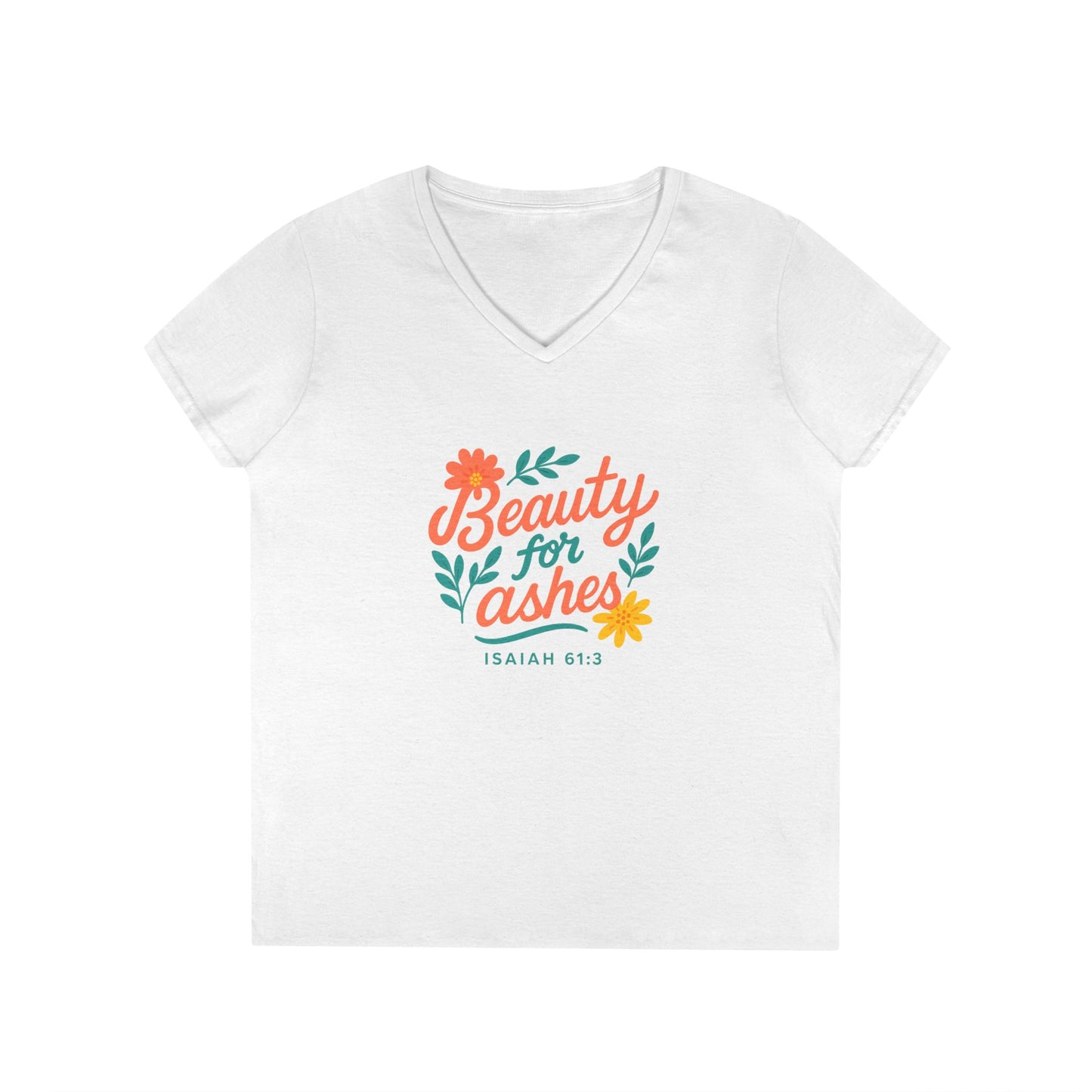 Inspirational V-Neck T-Shirt - God's Promise of Beauty and Joy
