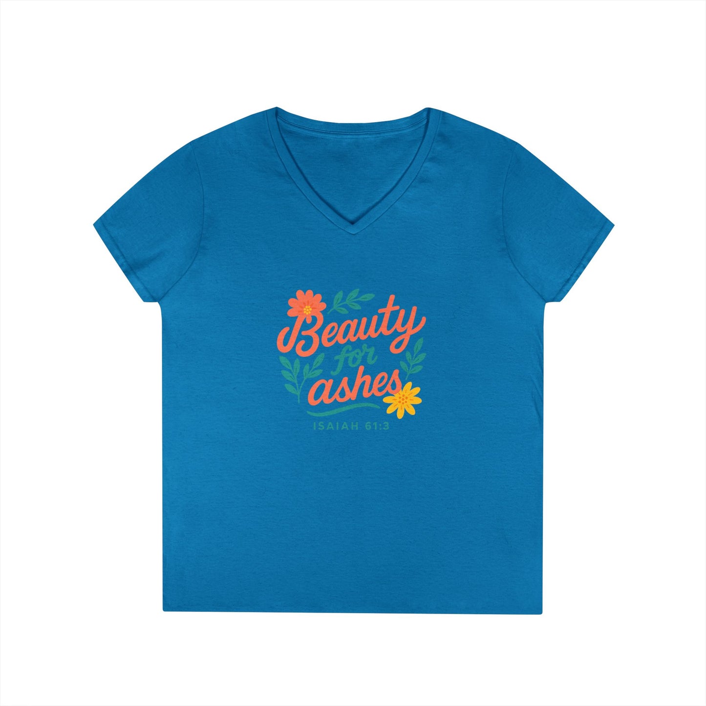 Inspirational V-Neck T-Shirt - God's Promise of Beauty and Joy