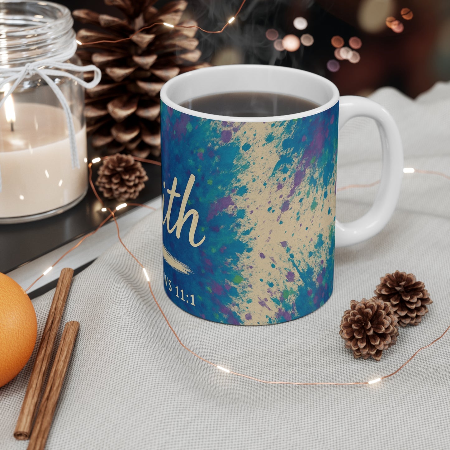 Faith-Inspired Colorful Coffee Mug, "Now Faith", Hebrews 11:1