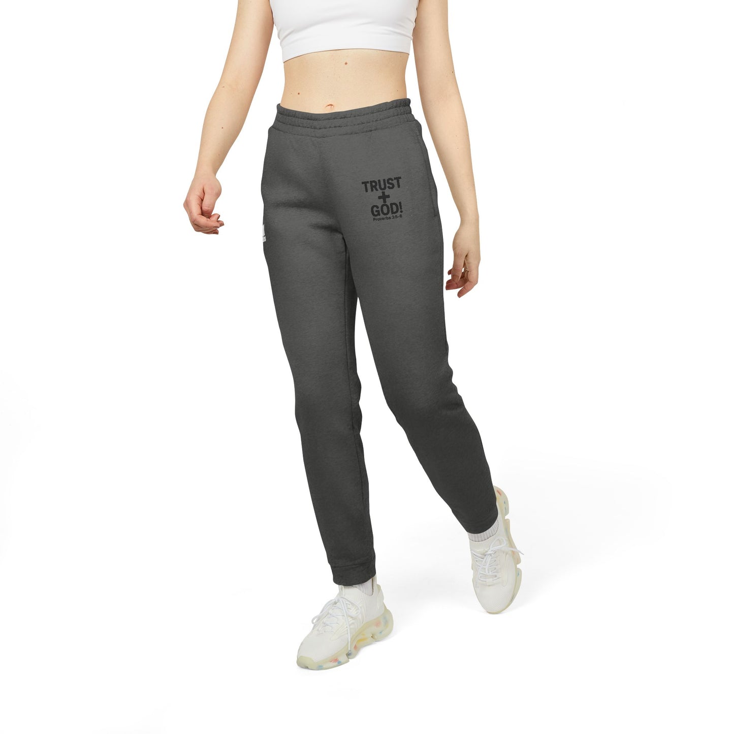 adidas Cozy Fleece Joggers, Stylish Sweatpants for Perfect for Lounging, Sports, or Everyday Wear, 'Trust God' Proverbs 3:5-6