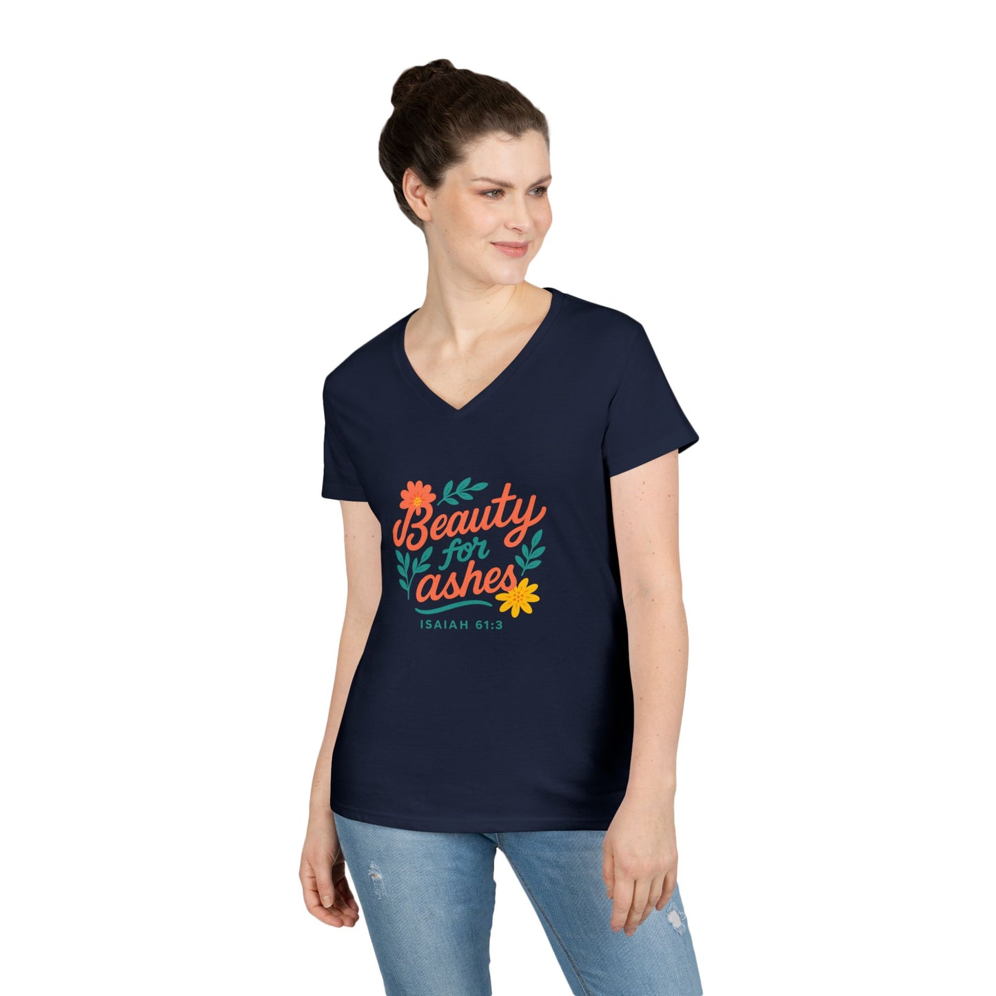 Inspirational V-Neck T-Shirt - God's Promise of Beauty and Joy