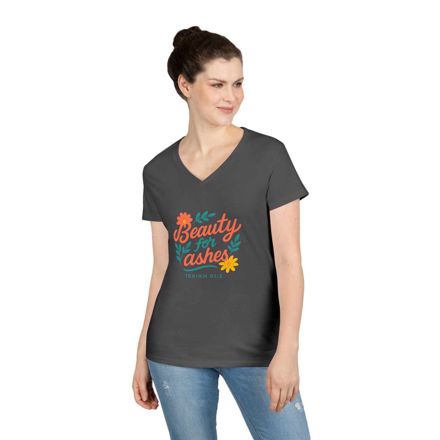 Inspirational V-Neck T-Shirt - God's Promise of Beauty and Joy