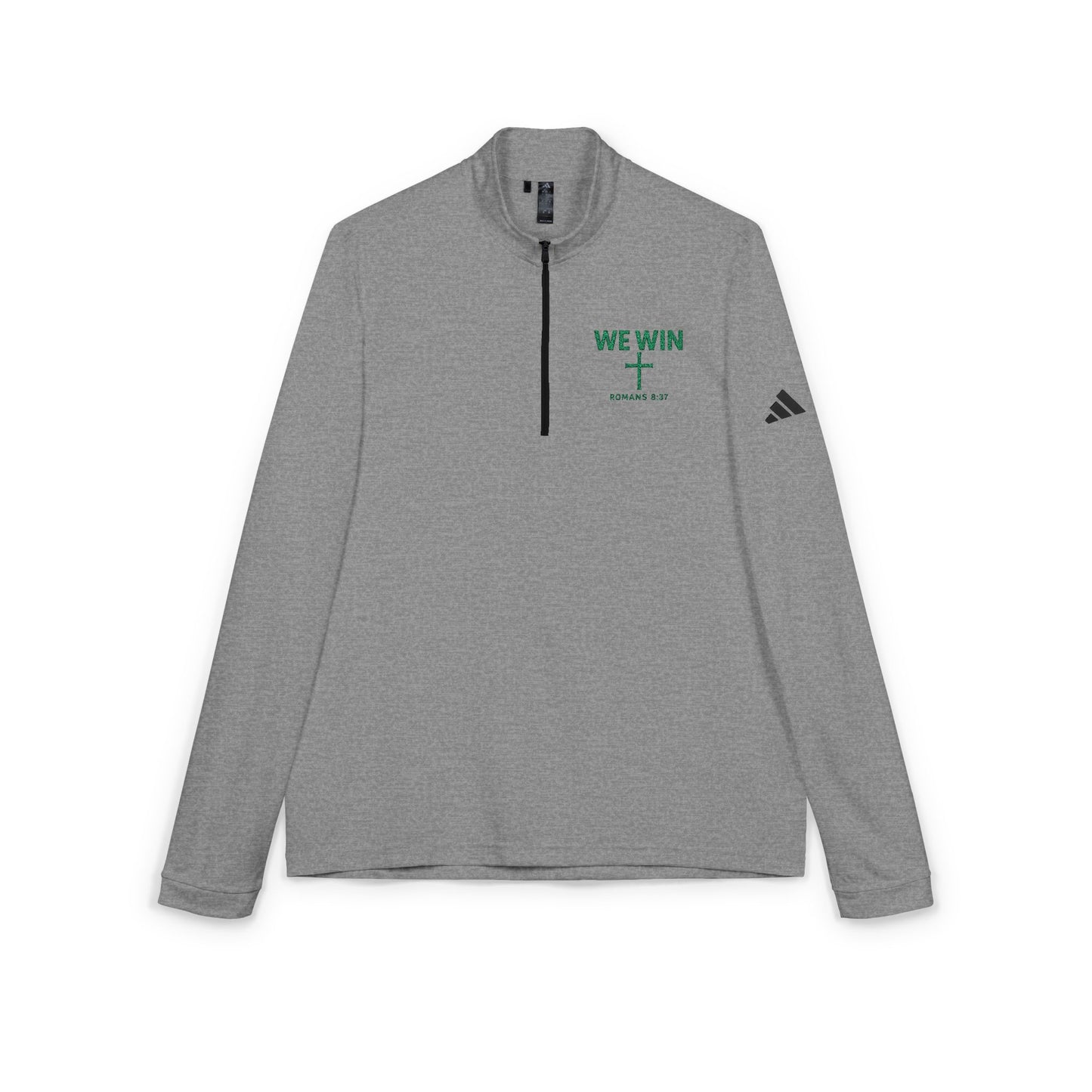 adidas Quarter-Zip Pullover Embroidered with 'We Win' Romans 8:37