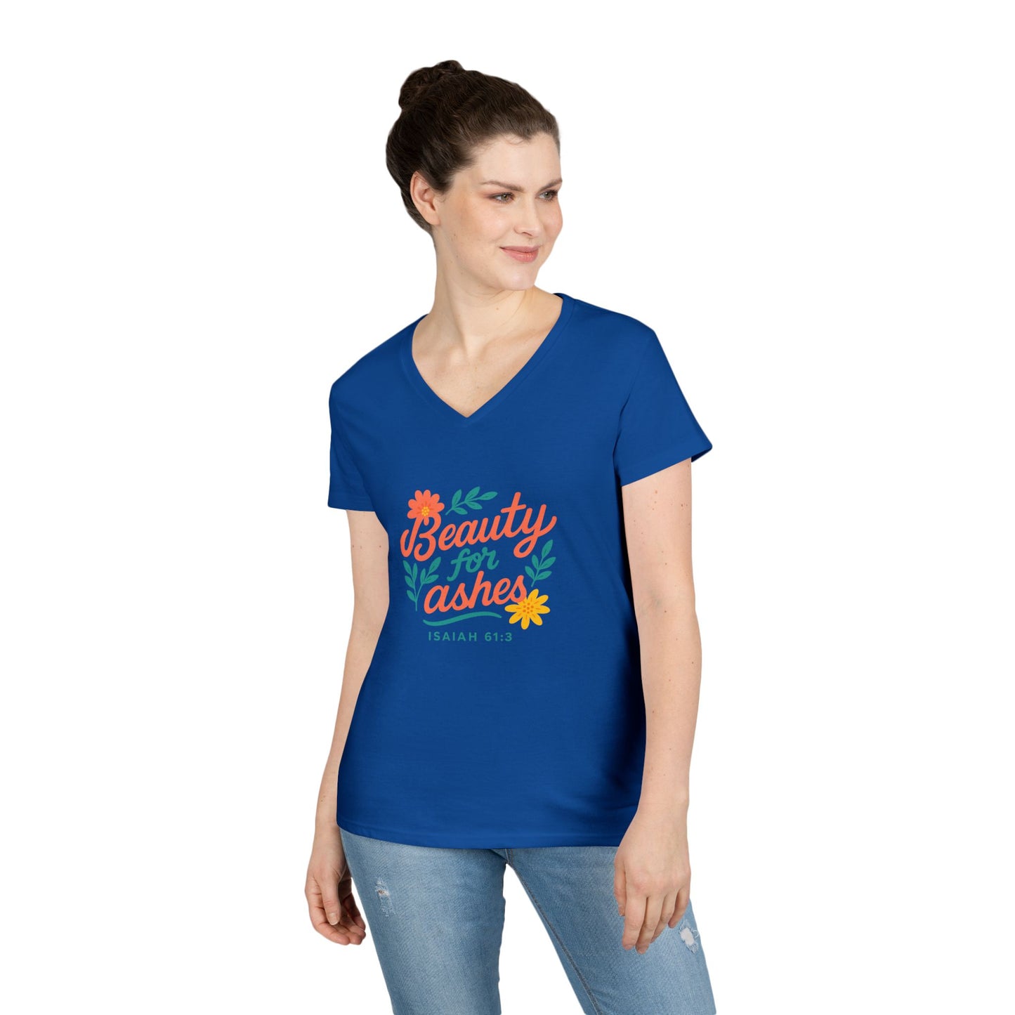 Inspirational V-Neck T-Shirt - God's Promise of Beauty and Joy