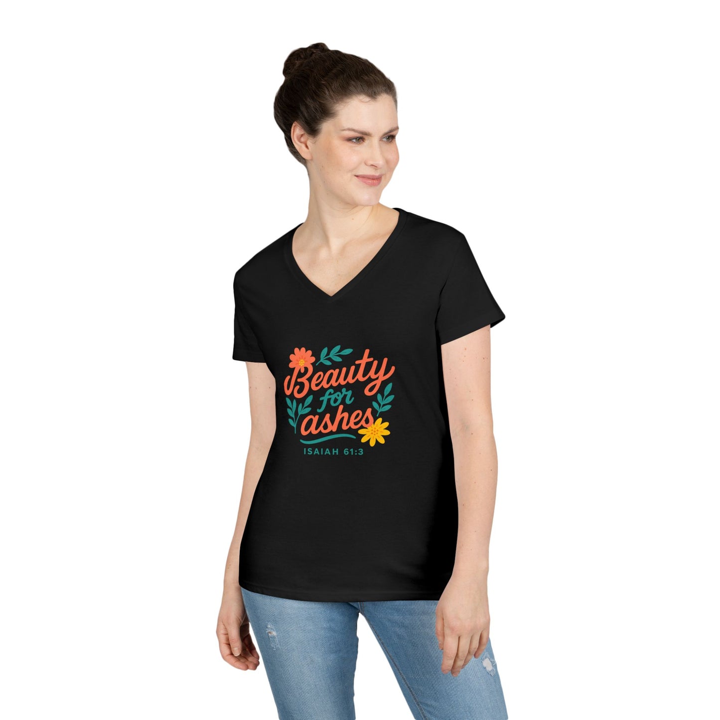 Inspirational V-Neck T-Shirt - God's Promise of Beauty and Joy