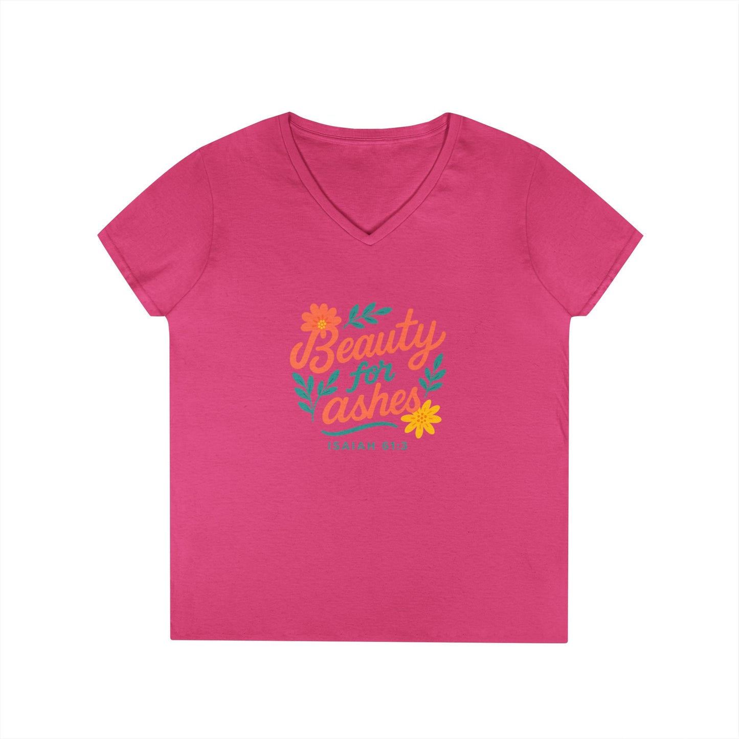 Inspirational V-Neck T-Shirt - God's Promise of Beauty and Joy