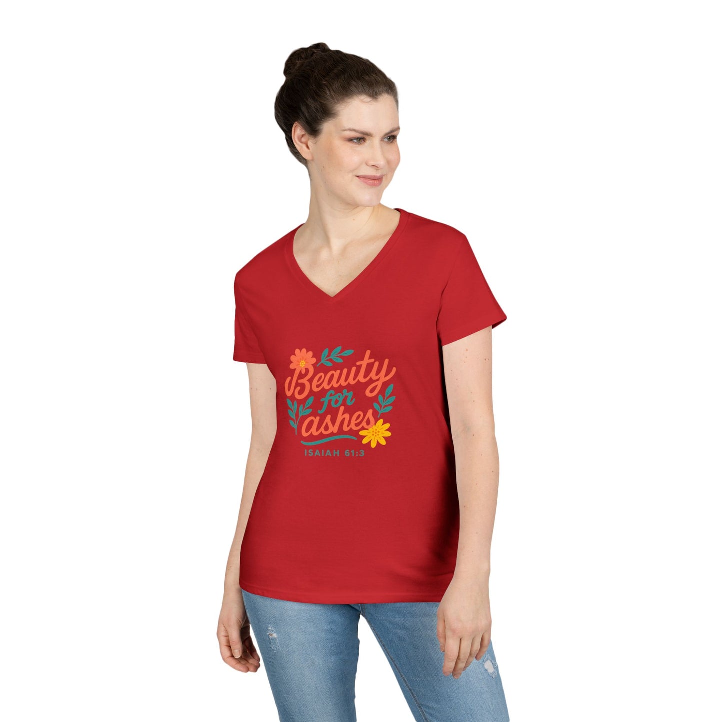 Inspirational V-Neck T-Shirt - God's Promise of Beauty and Joy