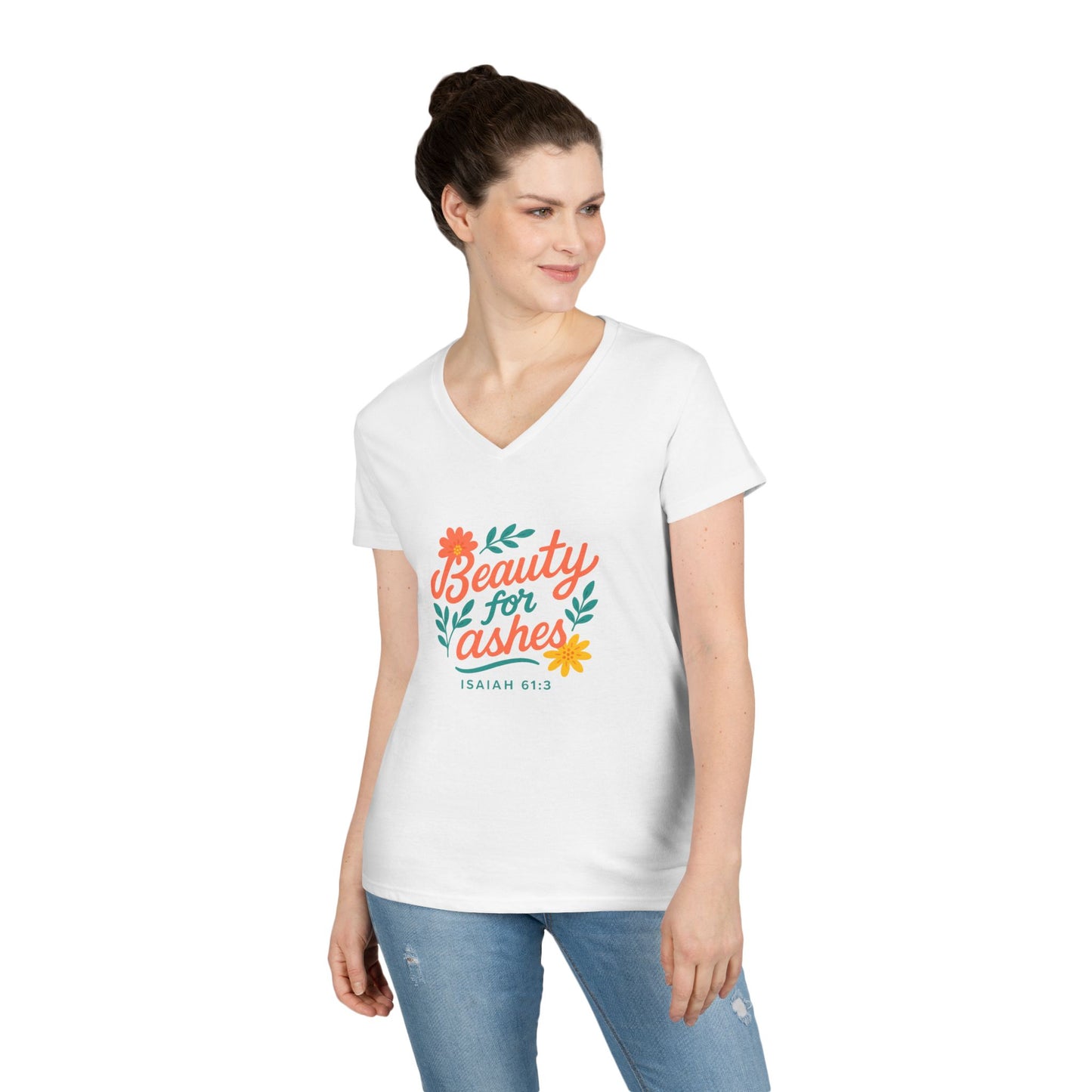 Inspirational V-Neck T-Shirt - God's Promise of Beauty and Joy