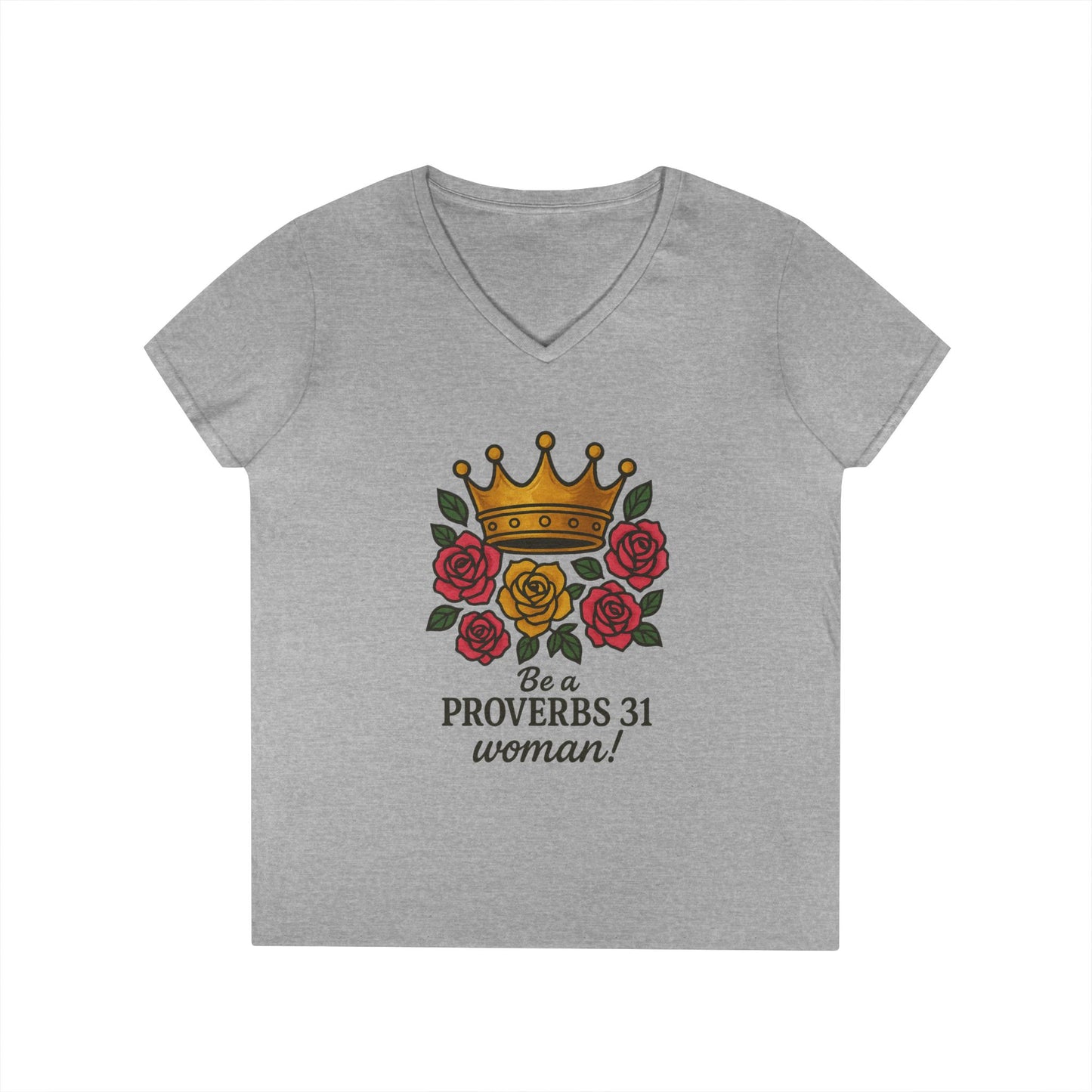 Proverbs 31 Inspirational V-Neck T-Shirt, Motivational Shirt for Women, Empowerment Tee, Gift for Her, Faith-Based Fashion