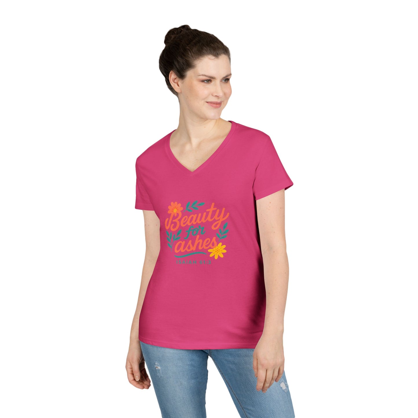 Inspirational V-Neck T-Shirt - God's Promise of Beauty and Joy