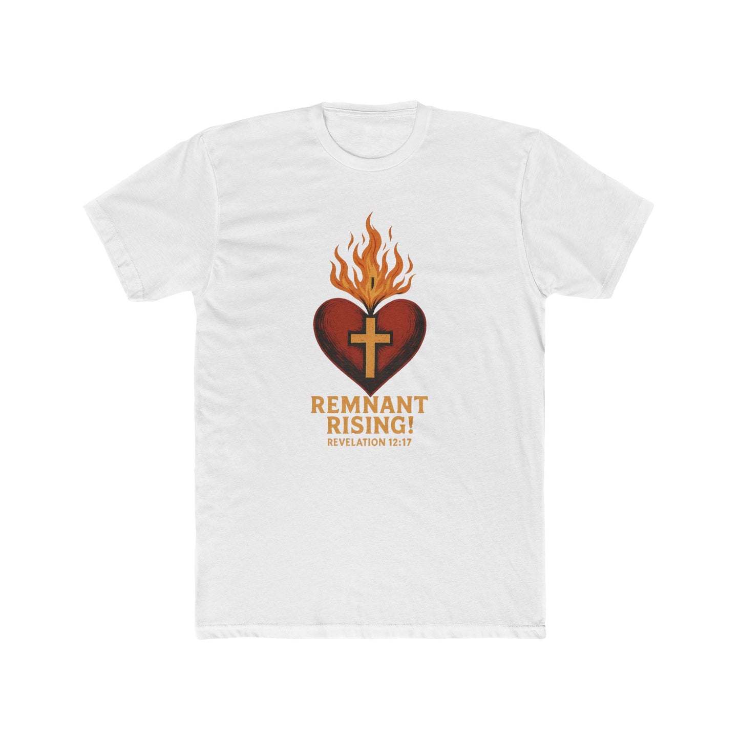 Remnant Rising! Flaming Sacred Heart Tee — Christian Faith Graphic T-Shirt (Revelation 12:11)