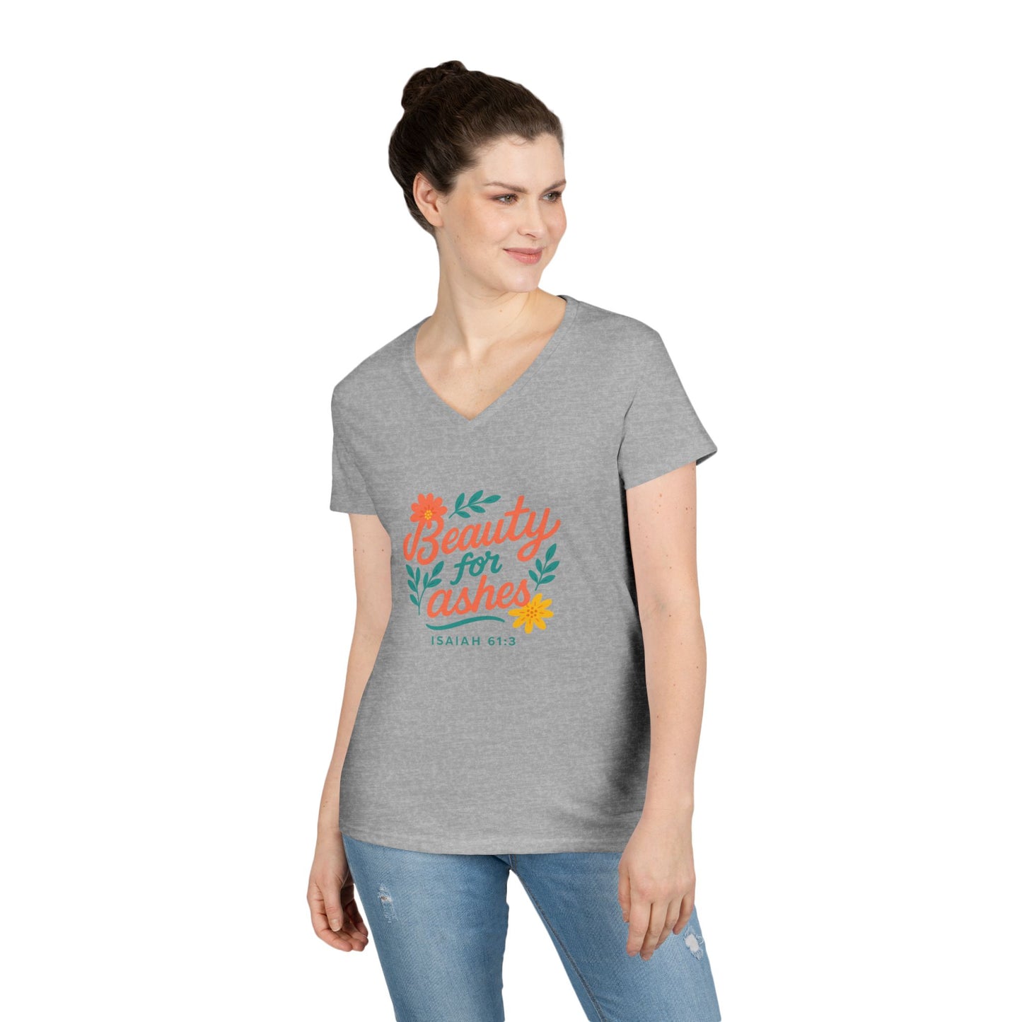 Inspirational V-Neck T-Shirt - God's Promise of Beauty and Joy
