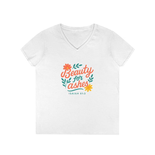 Inspirational V-Neck T-Shirt - God's Promise of Beauty and Joy