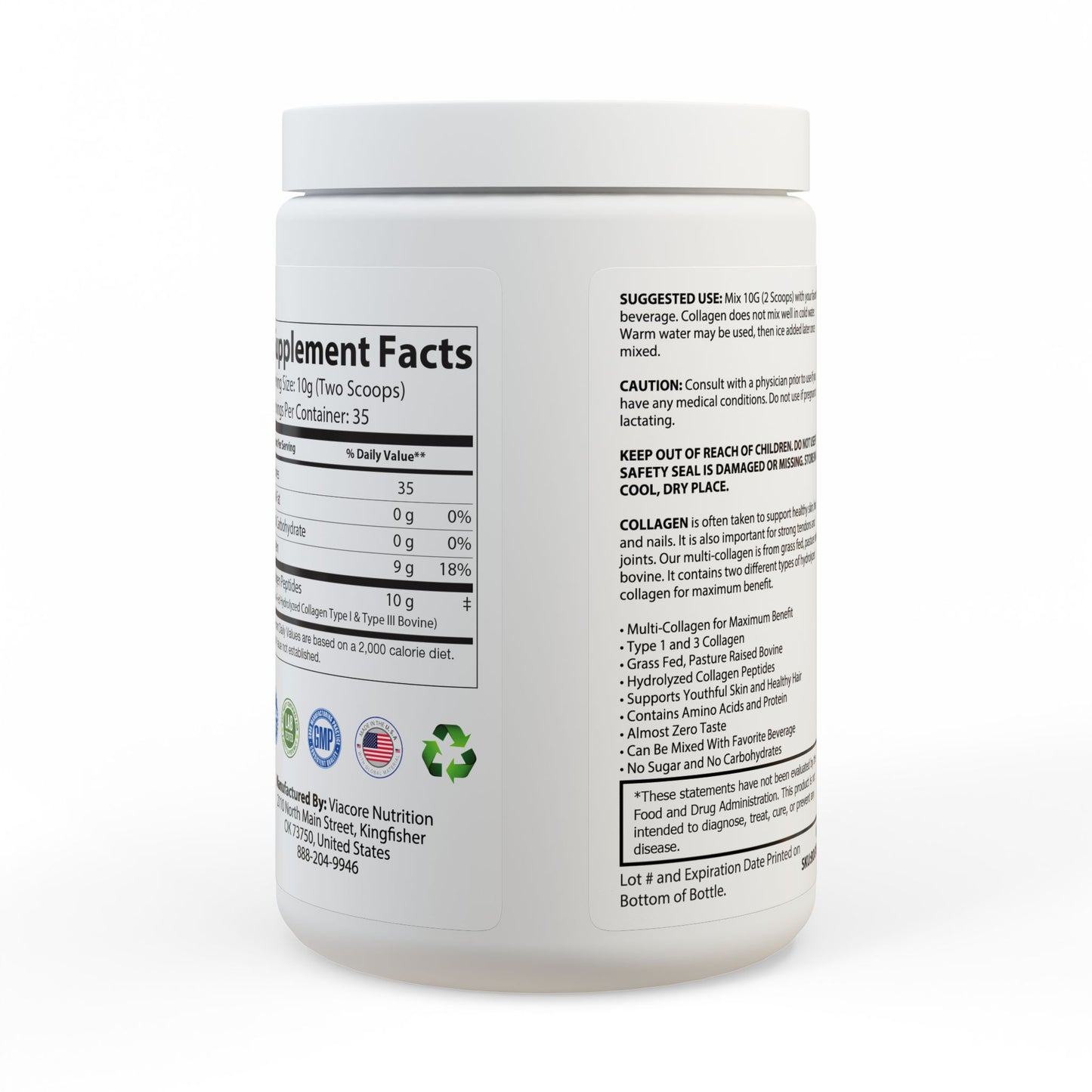 Collagen Peptides Type I & III Supplement (350g, 12.3oz), 'Be in Good Health!'