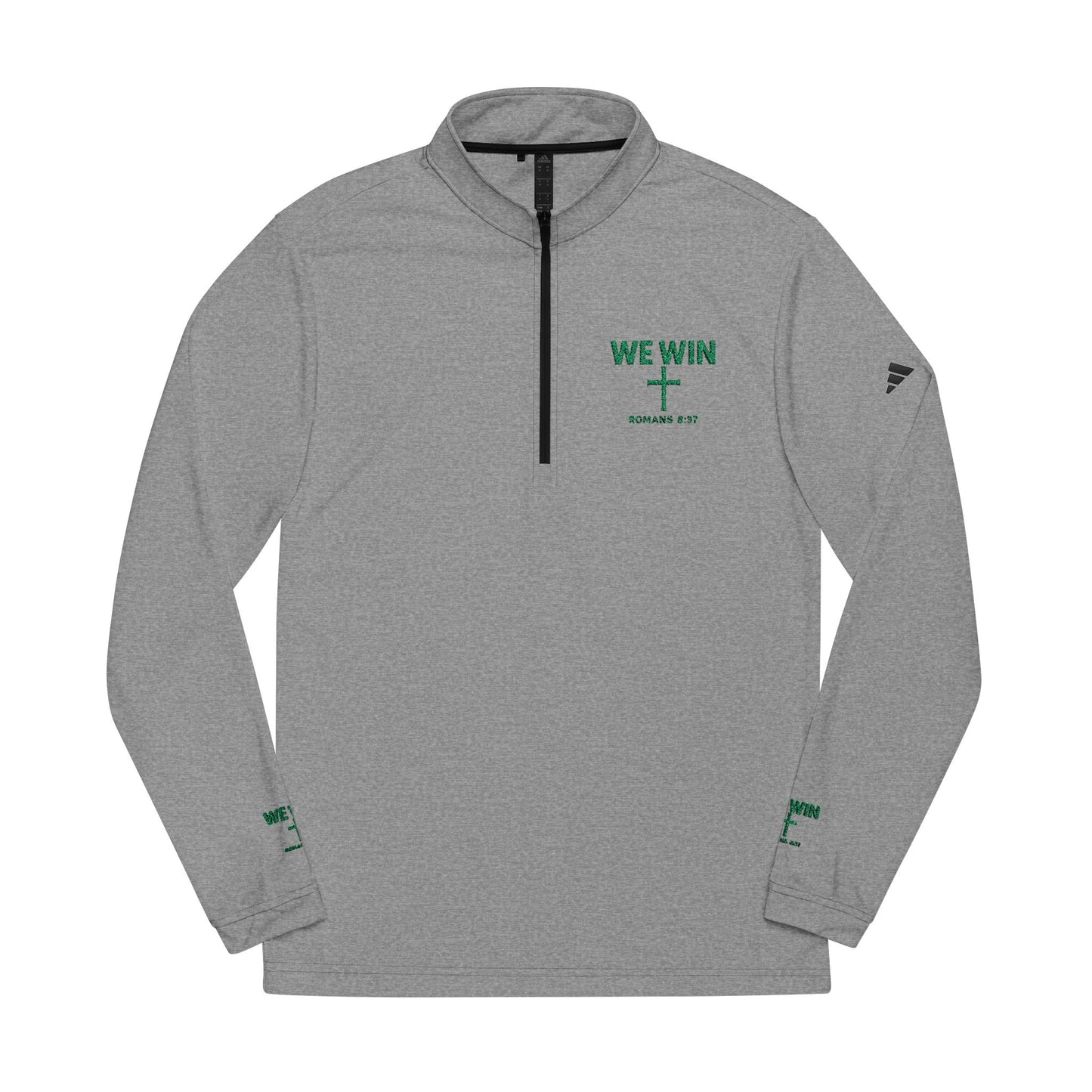 adidas Quarter-Zip Pullover Embroidered with 'We Win' Romans 8:37