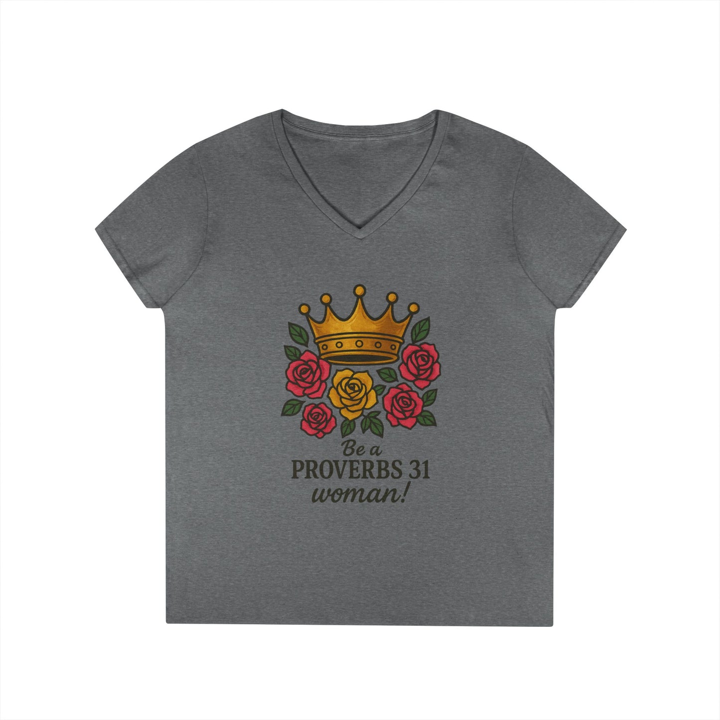 Proverbs 31 Inspirational V-Neck T-Shirt, Motivational Shirt for Women, Empowerment Tee, Gift for Her, Faith-Based Fashion