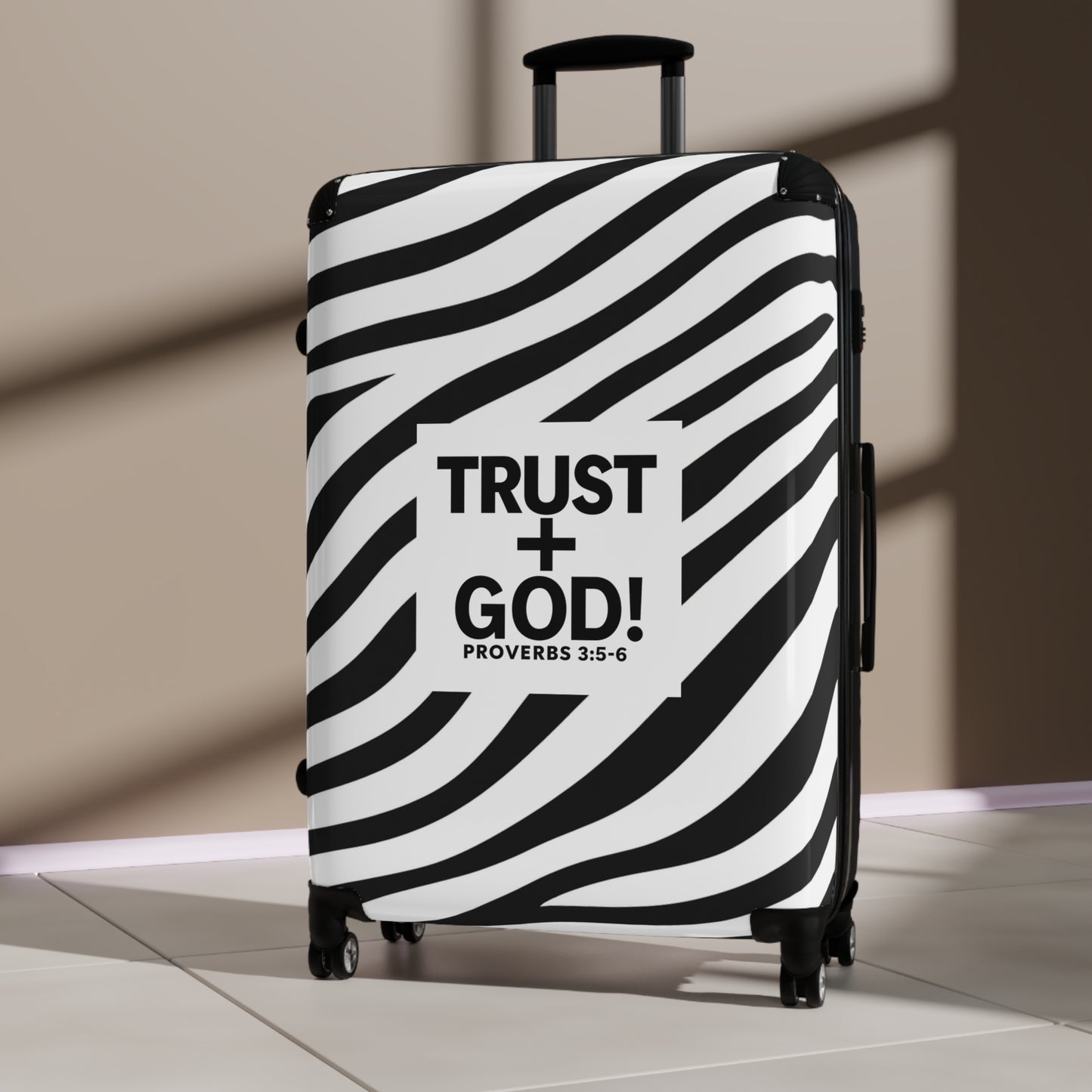 Suitcase - Zebra Print Trust + God Design, Travel Bag for Adventurers