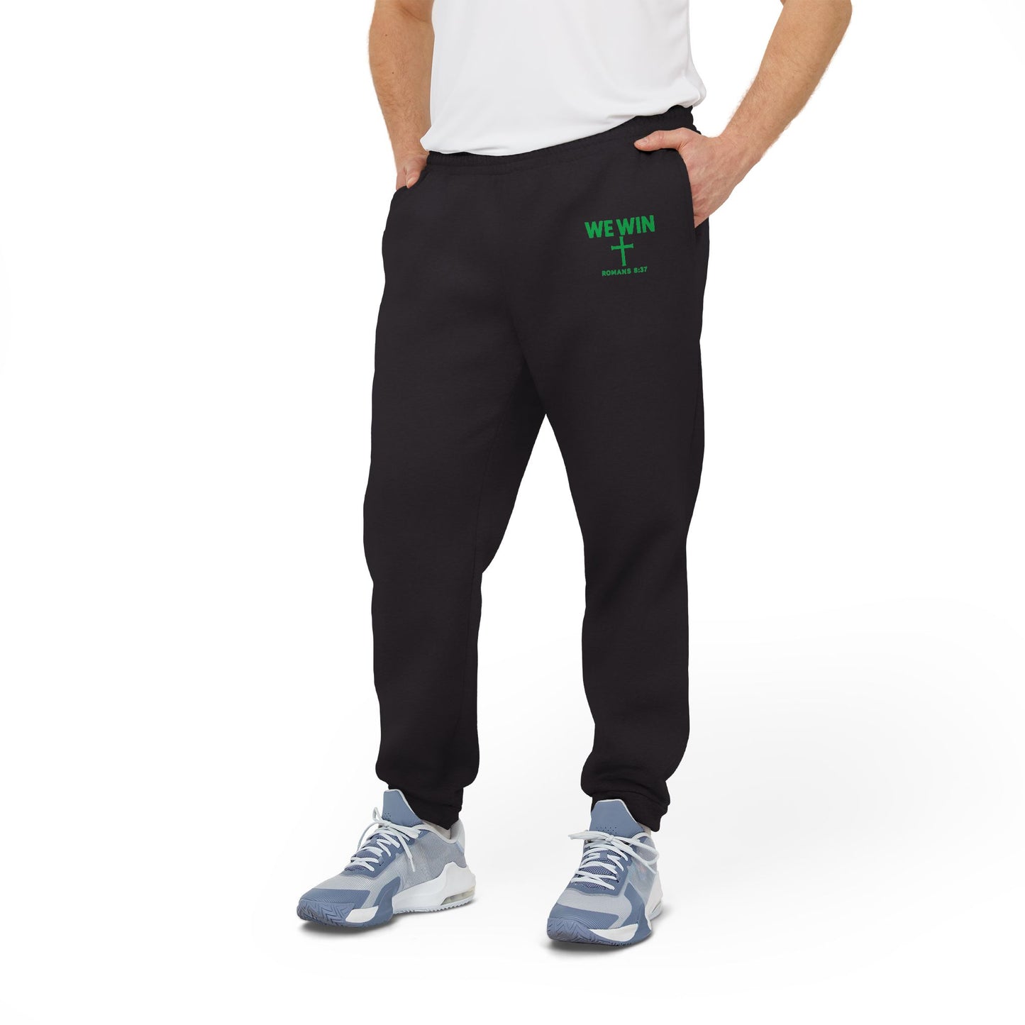 adidas Cozy Fleece Joggers, Stylish Sweatpants for Perfect for Lounging, Sports, or Everyday Wear, 'We Win' Romans 8:37