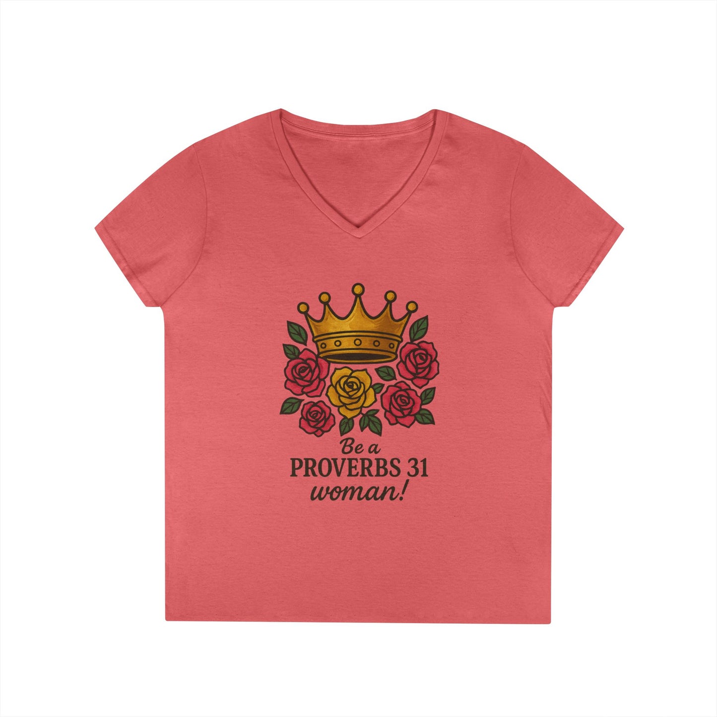 Proverbs 31 Inspirational V-Neck T-Shirt, Motivational Shirt for Women, Empowerment Tee, Gift for Her, Faith-Based Fashion