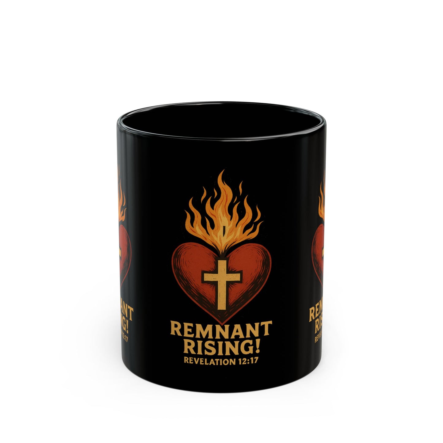 Remnant Rising! Coffee Mug — Flaming Heart & Cross (Revelation 12:17)