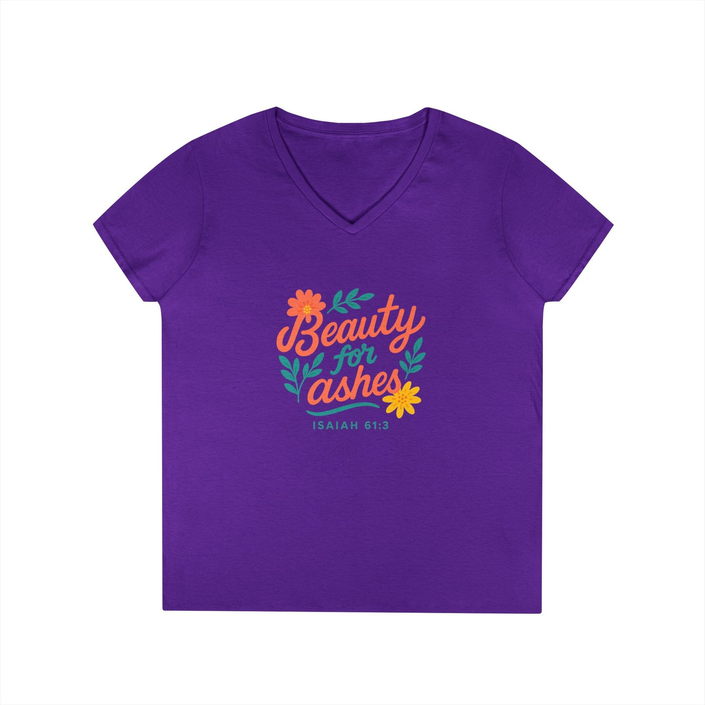 Inspirational V-Neck T-Shirt - God's Promise of Beauty and Joy