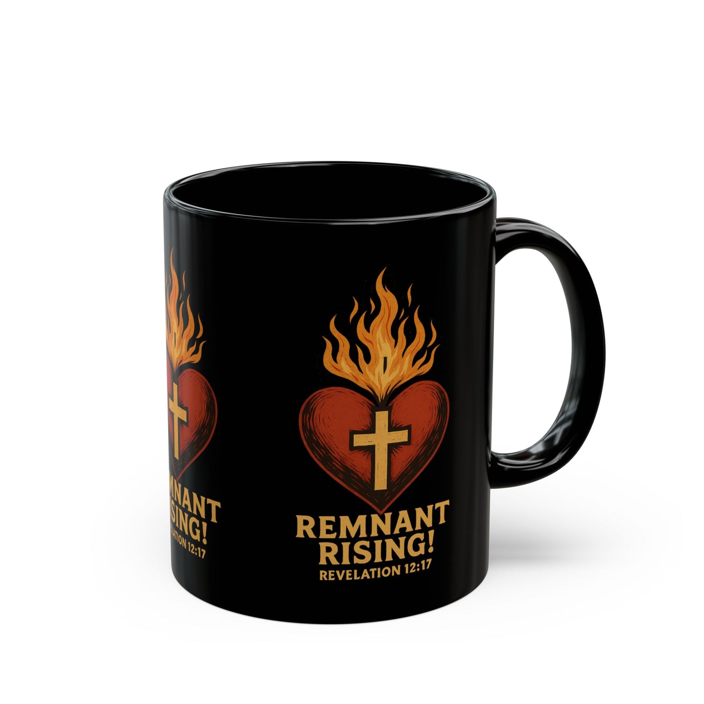 Remnant Rising! Coffee Mug — Flaming Heart & Cross (Revelation 12:17)