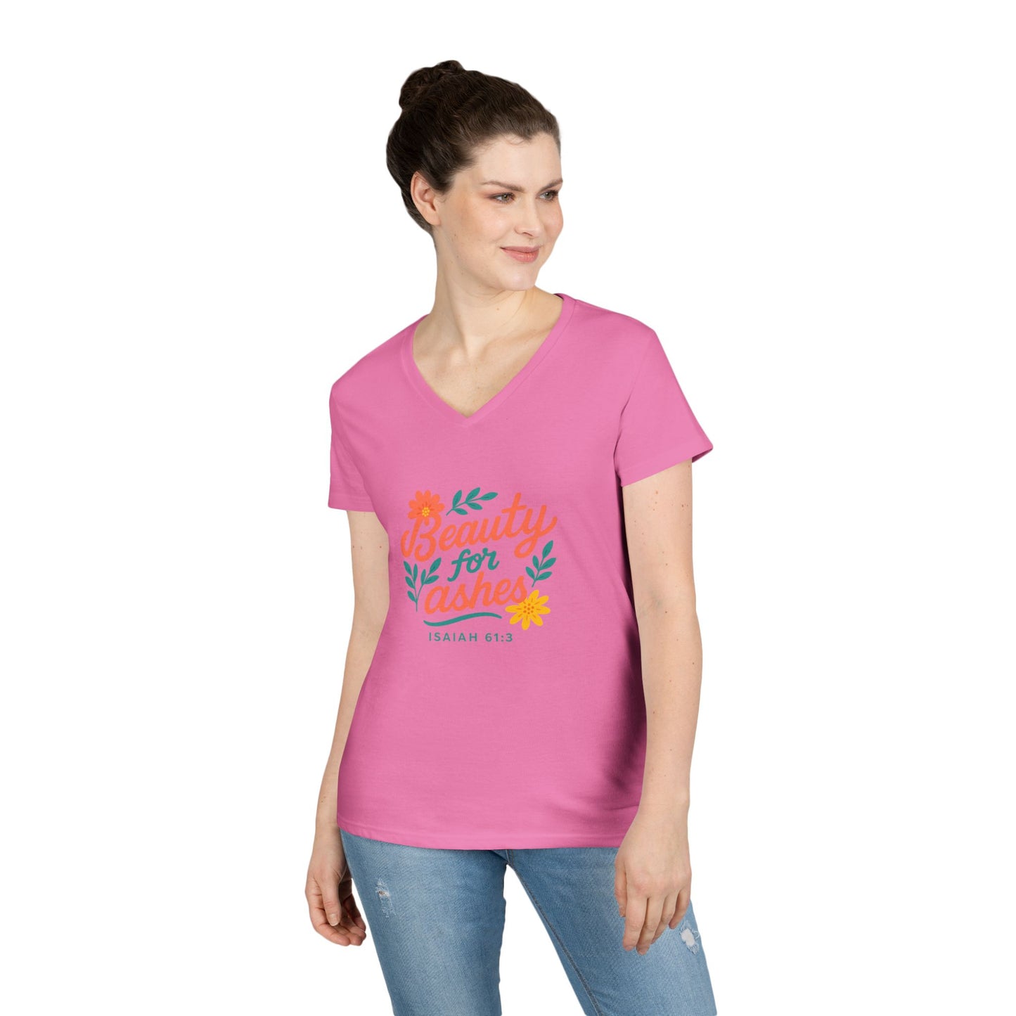 Inspirational V-Neck T-Shirt - God's Promise of Beauty and Joy