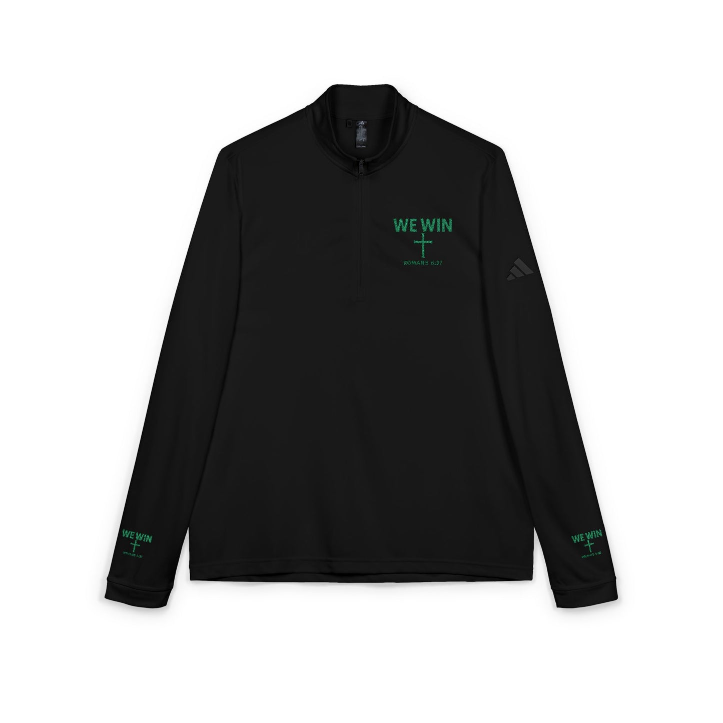 adidas Quarter-Zip Pullover Embroidered with 'We Win' Romans 8:37
