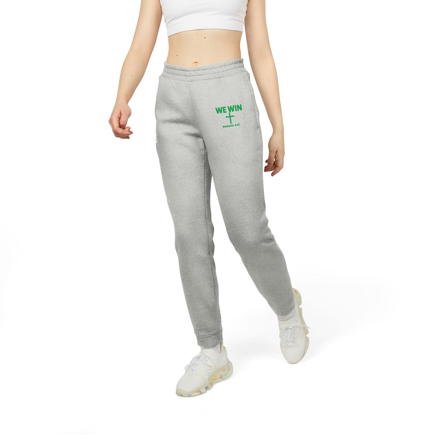 adidas Cozy Fleece Joggers, Stylish Sweatpants for Perfect for Lounging, Sports, or Everyday Wear, 'We Win' Romans 8:37