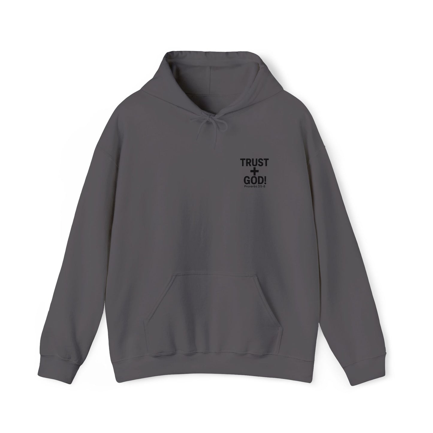 Embroidered Faith Hoodie Inspirational Trust + God Hoodie, Heavy Blend Hooded Sweatshirt, Proverbs 3:5-6