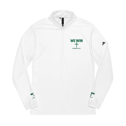 adidas Quarter-Zip Pullover Embroidered with 'We Win' Romans 8:37