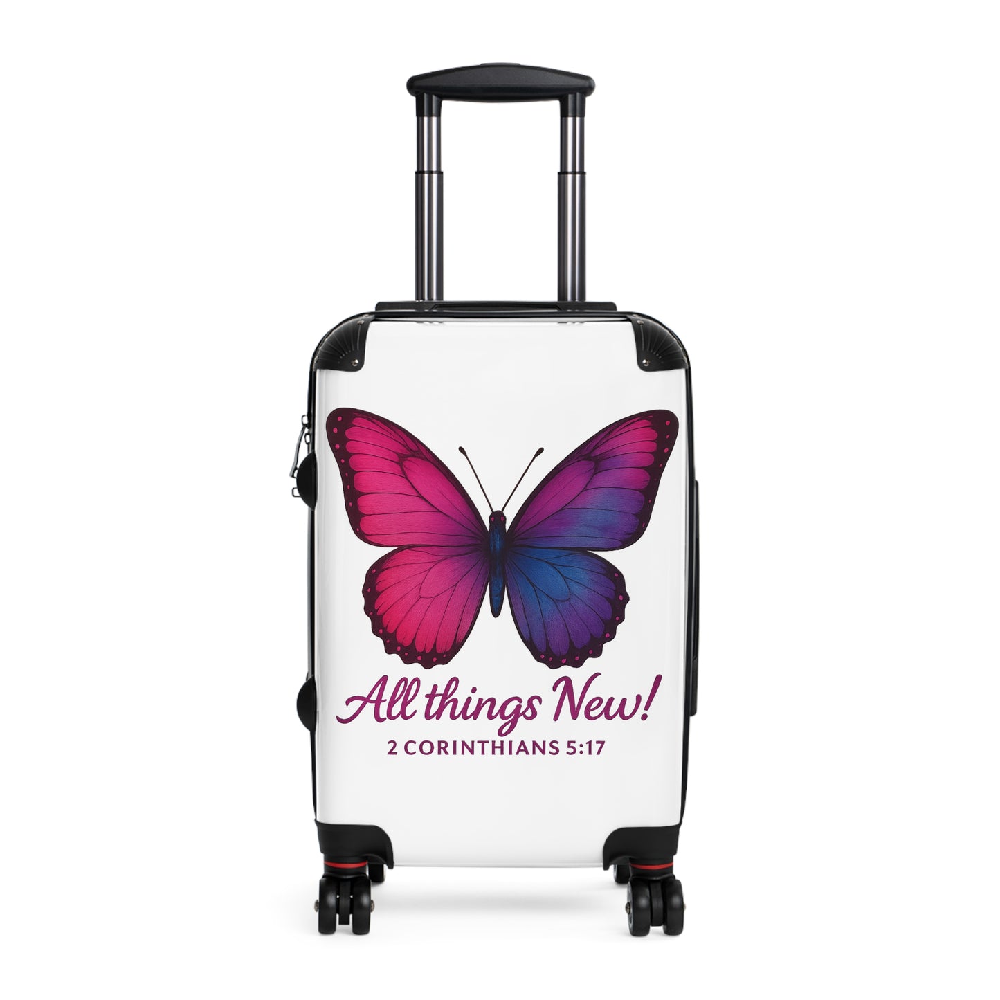 Butterfly-Design Suitcase, All Things New Inspirational Luggage, 2 Corinthians 5:17, Stylish Travel Accessory