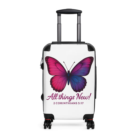 Butterfly-Design Suitcase, All Things New Inspirational Luggage, 2 Corinthians 5:17, Stylish Travel Accessory