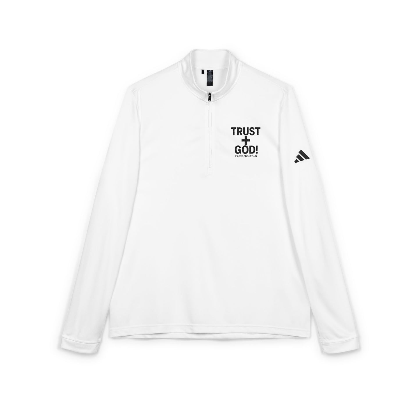 adidas Quarter-Zip Pullover - Faith Inspired Athleisure Wear and Workout Gear with 'Trust God Proverbs 3:5-6' Embroidery