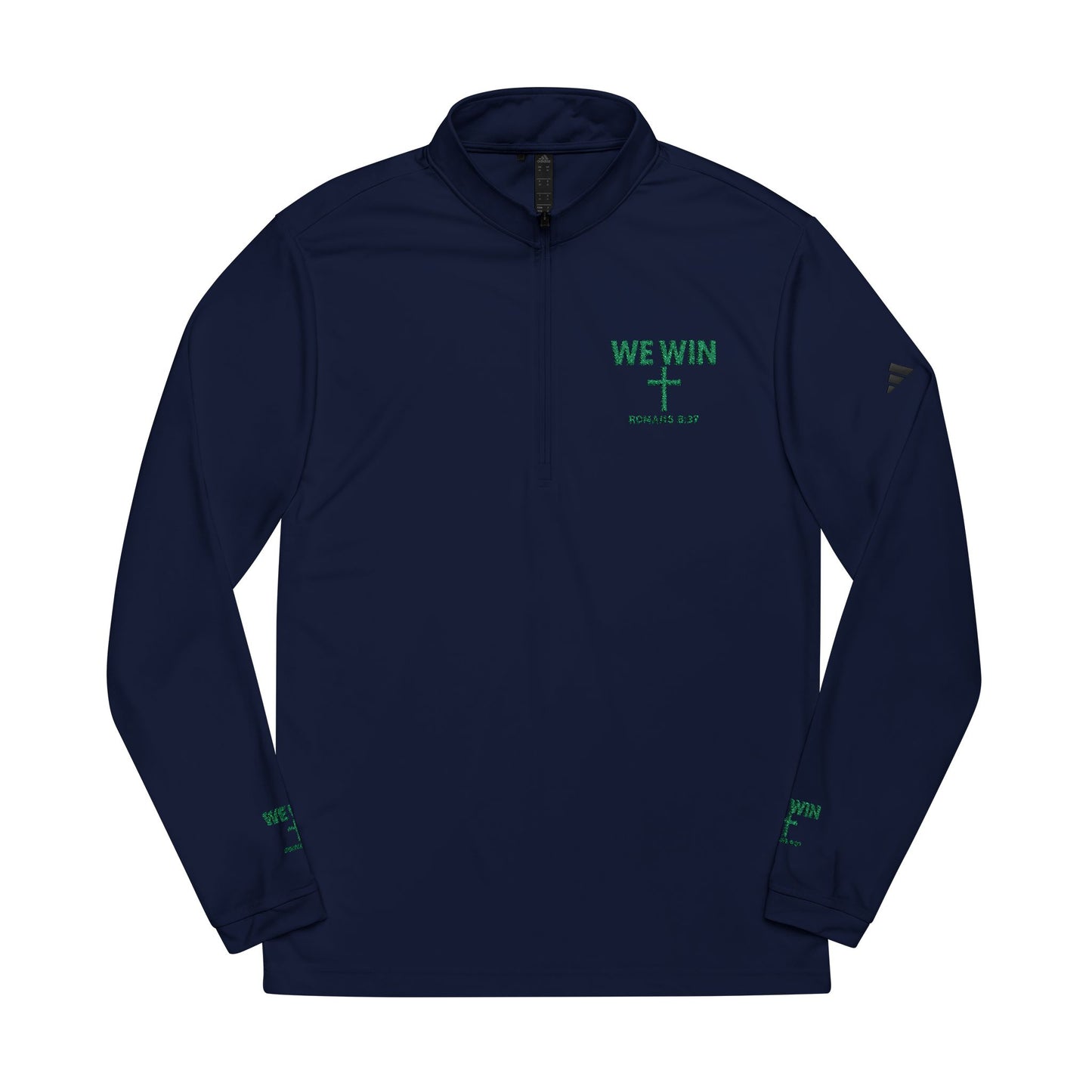 adidas Quarter-Zip Pullover Embroidered with 'We Win' Romans 8:37