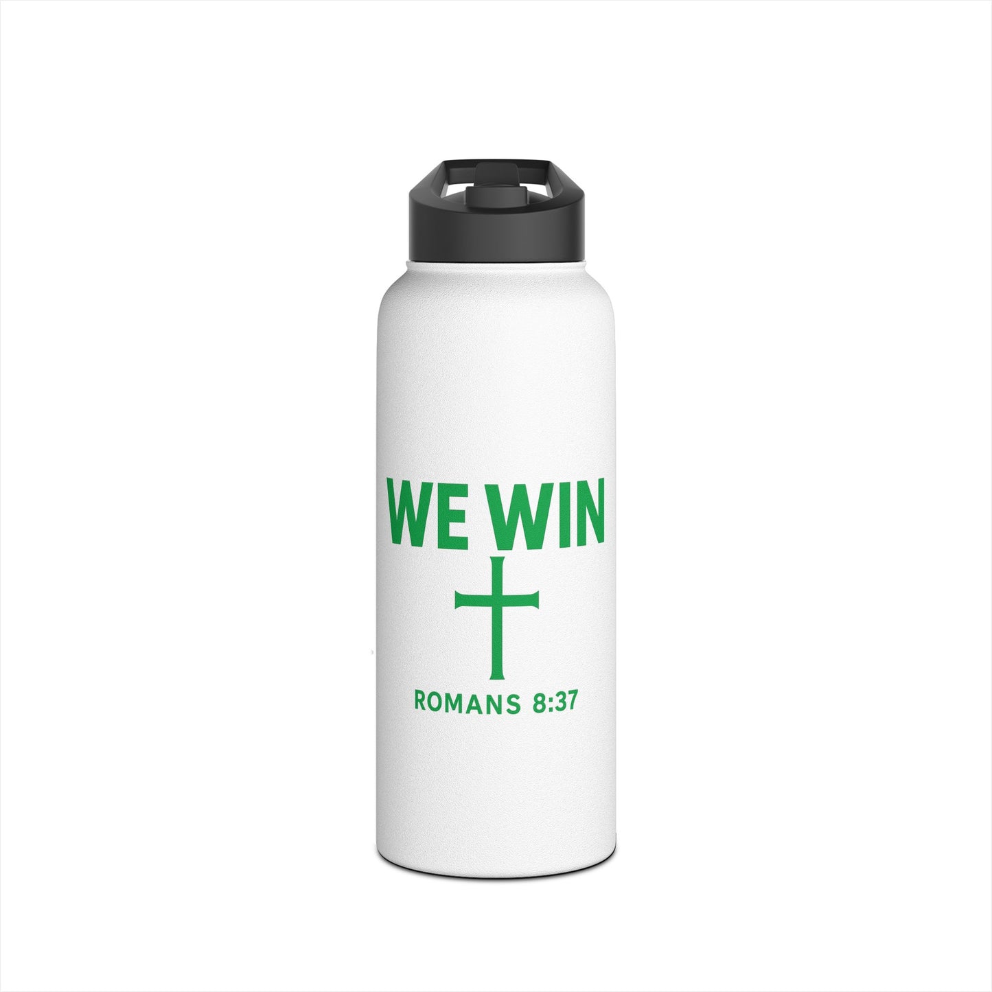 Water Bottle - Christian Inspirational Motivational Drink Container, 'We Win' Romans 8:37