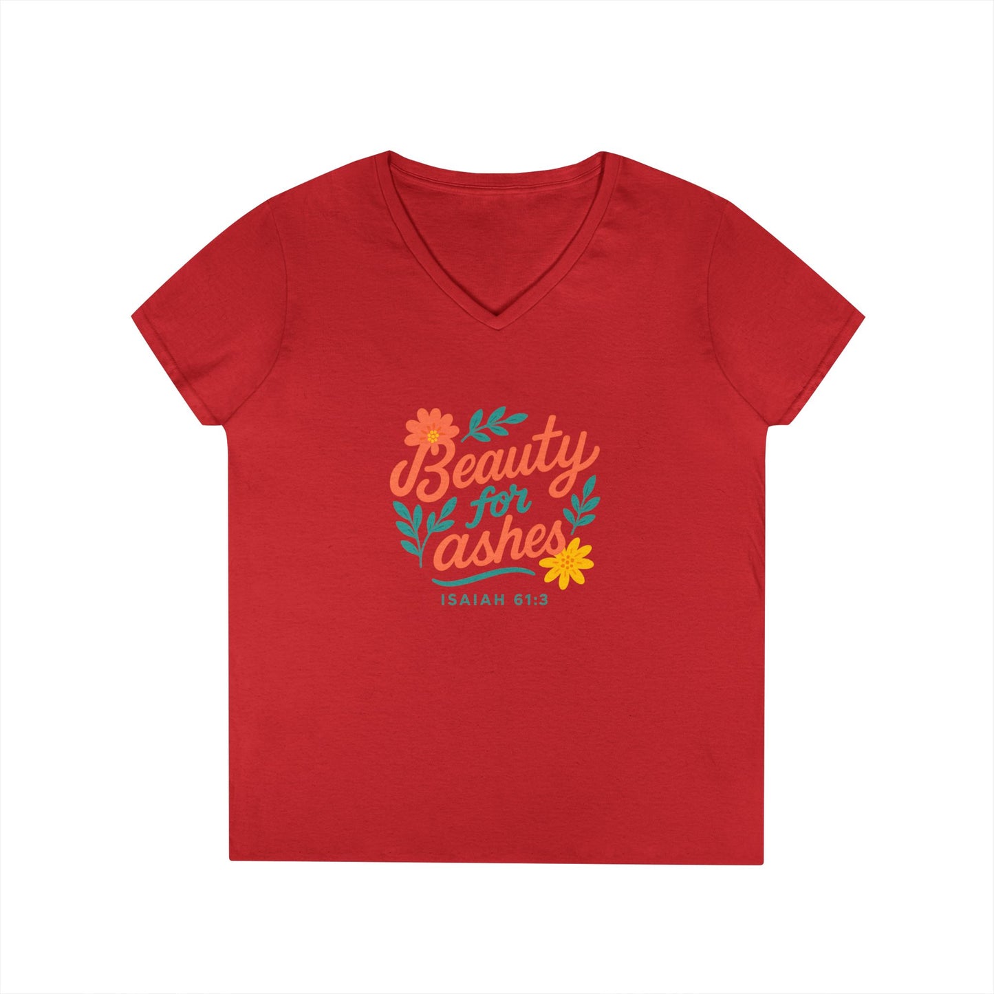 Inspirational V-Neck T-Shirt - God's Promise of Beauty and Joy
