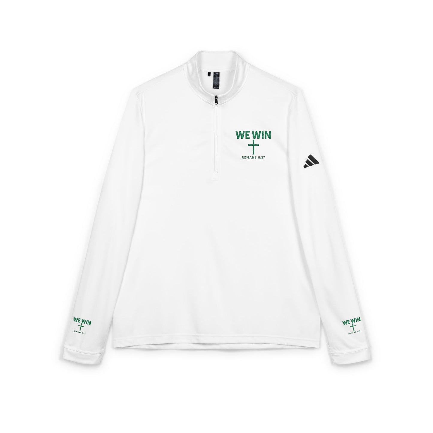 adidas Quarter-Zip Pullover Embroidered with 'We Win' Romans 8:37