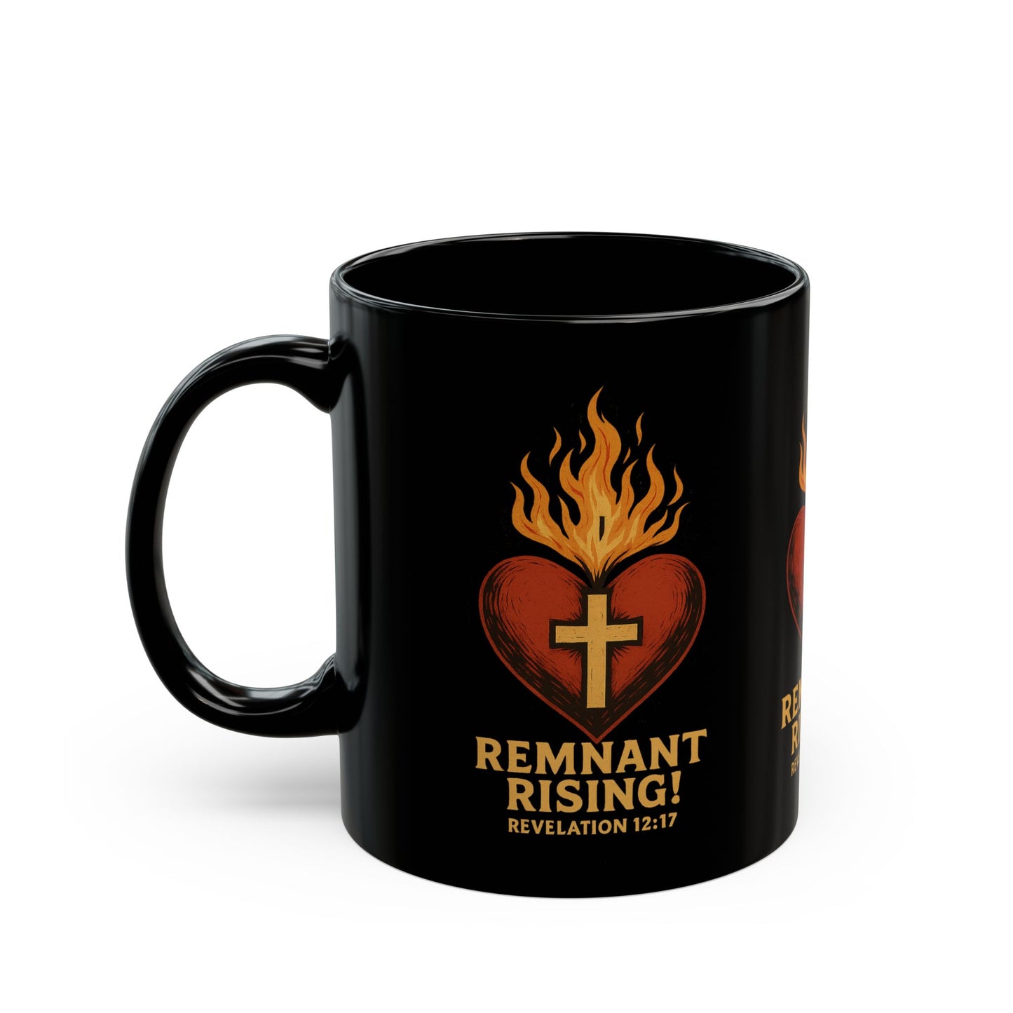 Remnant Rising! Coffee Mug — Flaming Heart & Cross (Revelation 12:17)