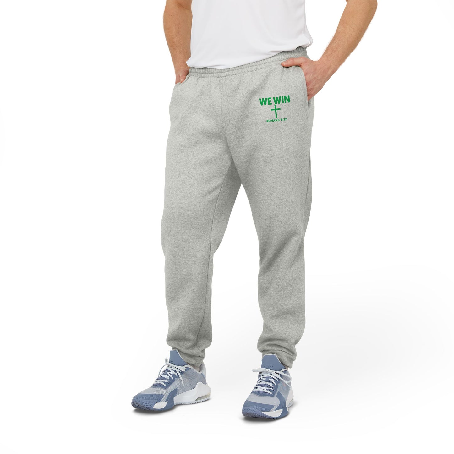 adidas Cozy Fleece Joggers, Stylish Sweatpants for Perfect for Lounging, Sports, or Everyday Wear, 'We Win' Romans 8:37