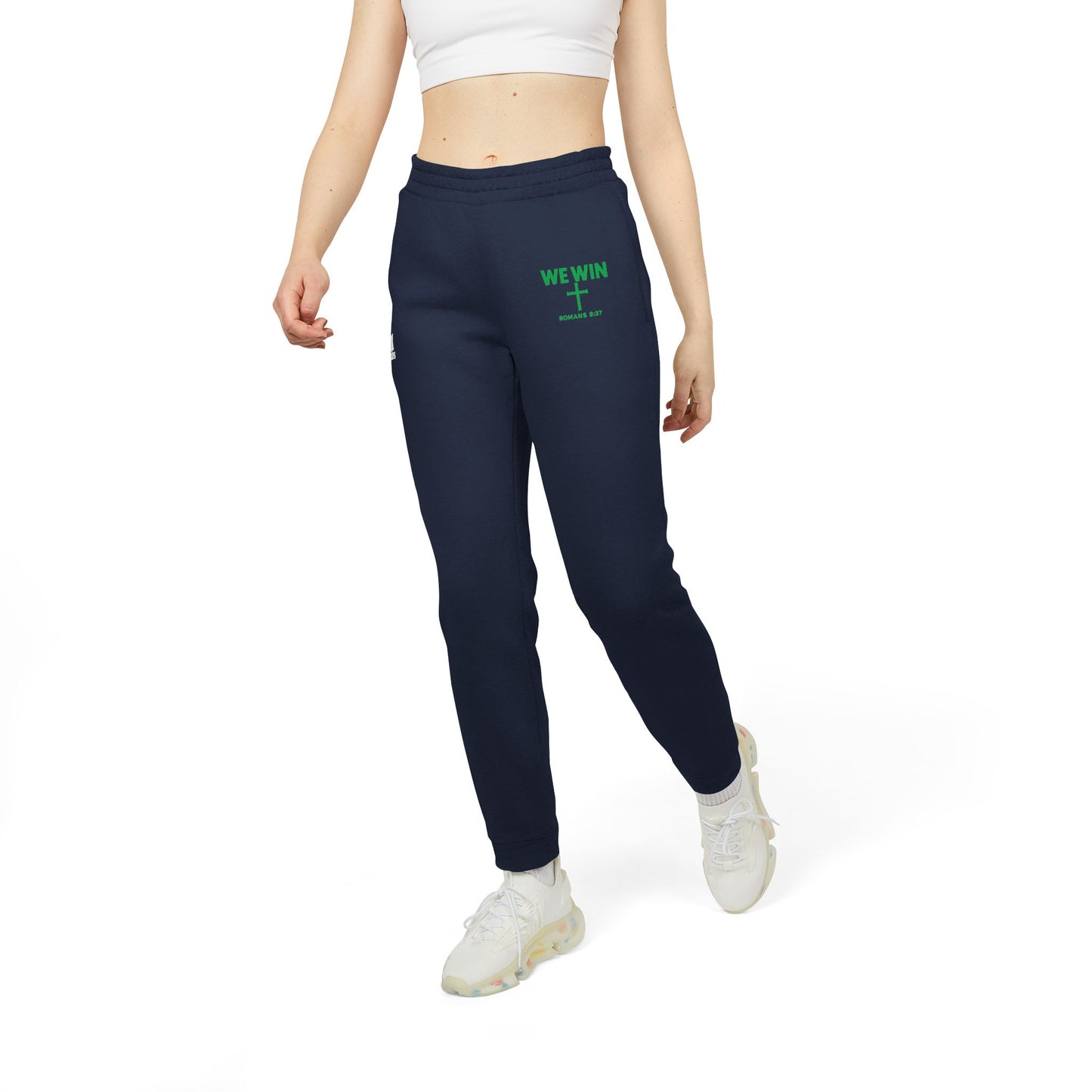 adidas Cozy Fleece Joggers, Stylish Sweatpants for Perfect for Lounging, Sports, or Everyday Wear, 'We Win' Romans 8:37