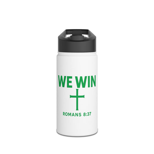 Water Bottle - Christian Inspirational Motivational Drink Container, 'We Win' Romans 8:37