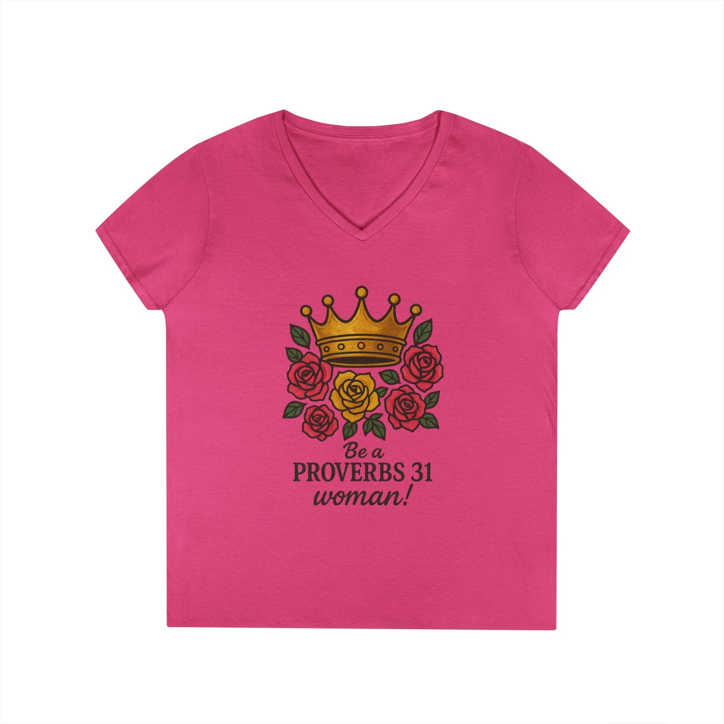 Proverbs 31 Inspirational V-Neck T-Shirt, Motivational Shirt for Women, Empowerment Tee, Gift for Her, Faith-Based Fashion