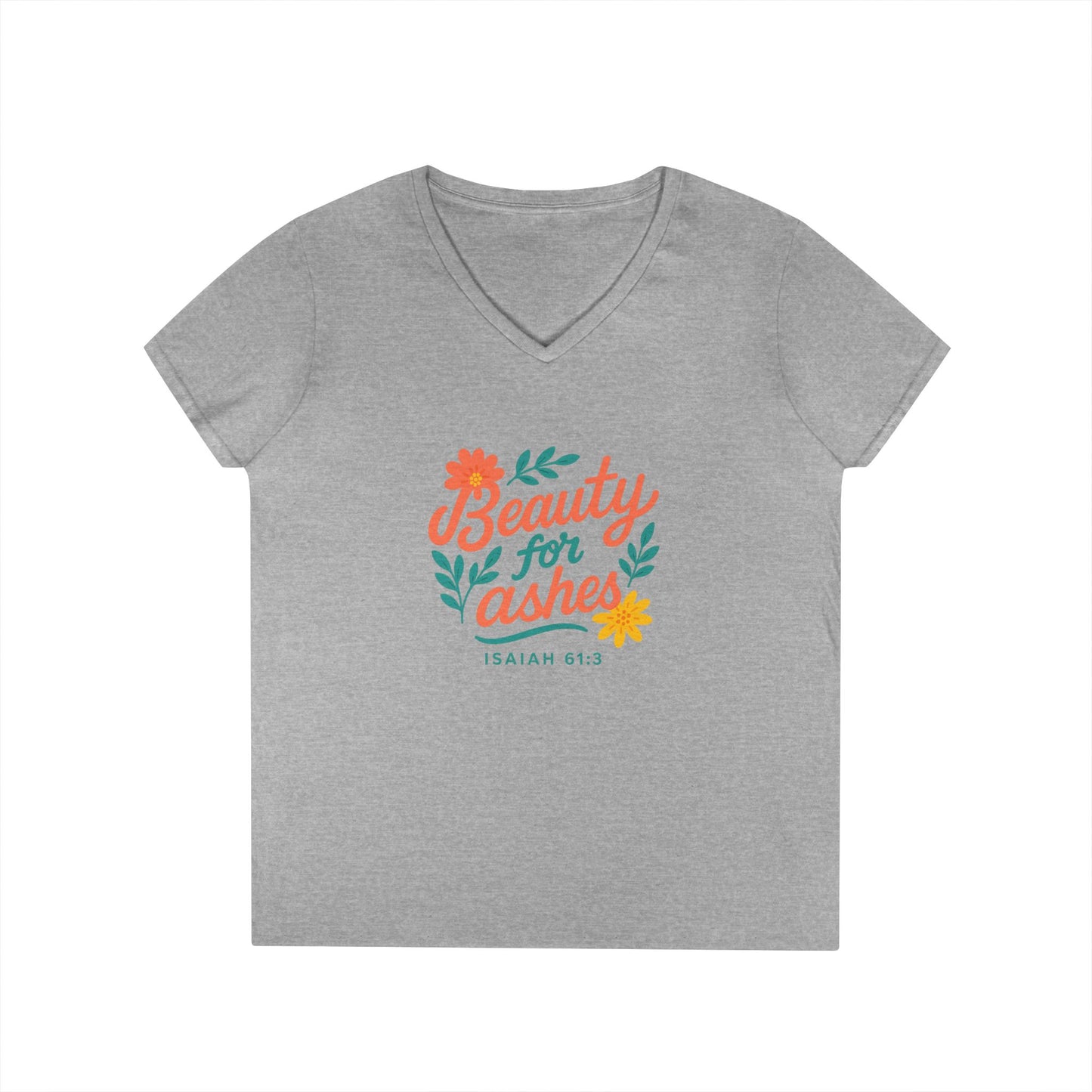 Inspirational V-Neck T-Shirt - God's Promise of Beauty and Joy