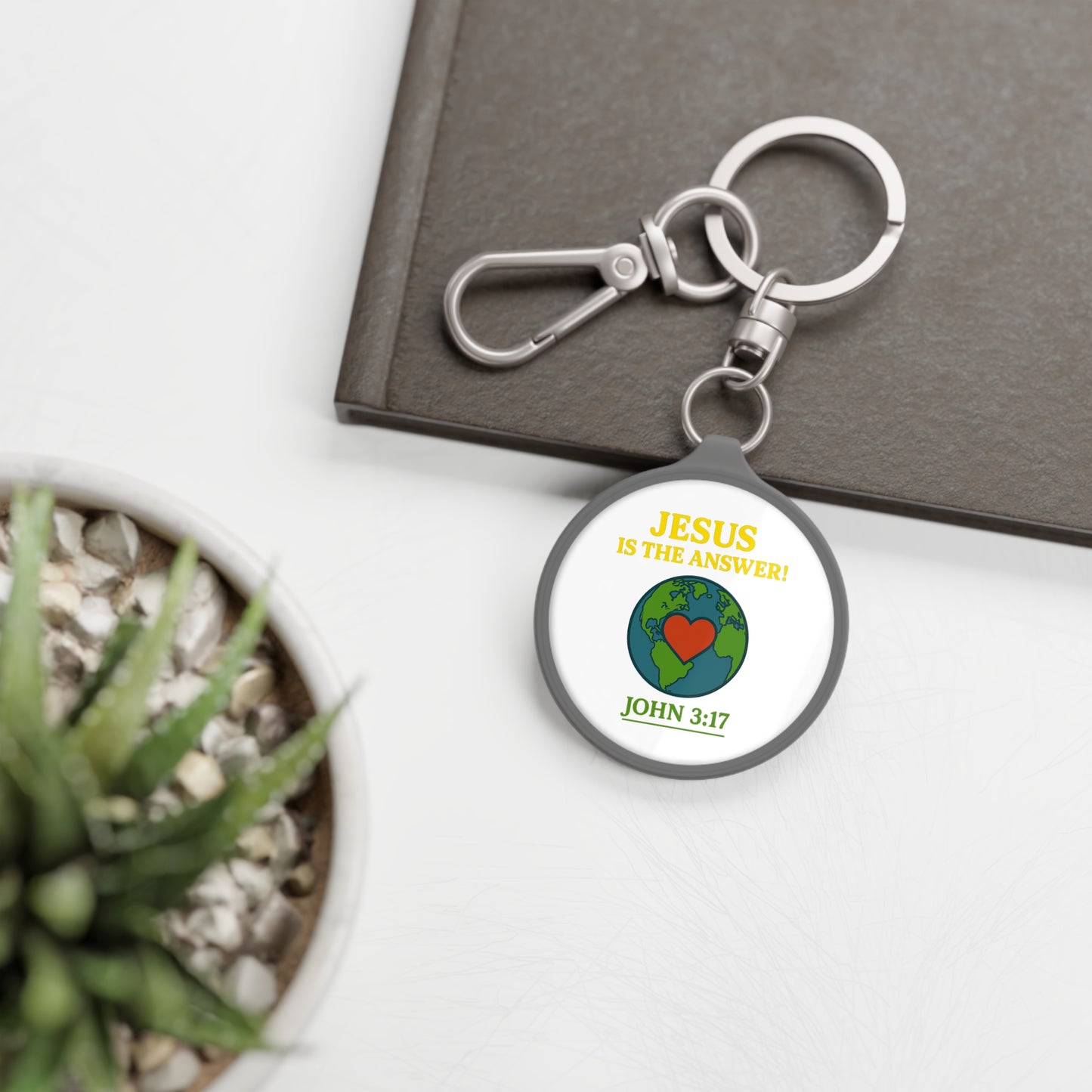 Keyring Tag Religious Christian Accessories Jesus is the Answer John 3:17 Gift