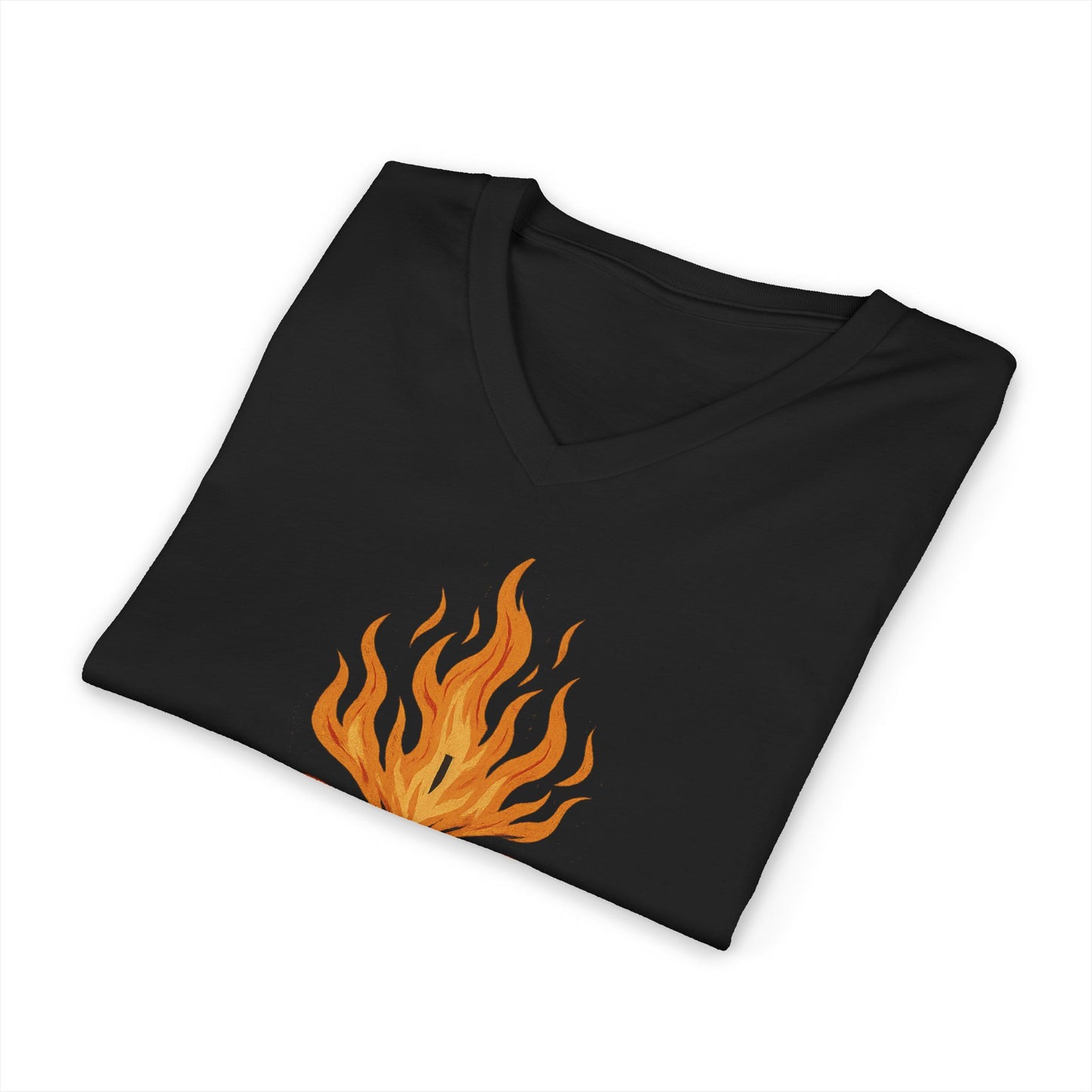 Remnant Rising! Christian V‑Neck T‑Shirt — Flaming Heart & Cross (Revelation 12:11)