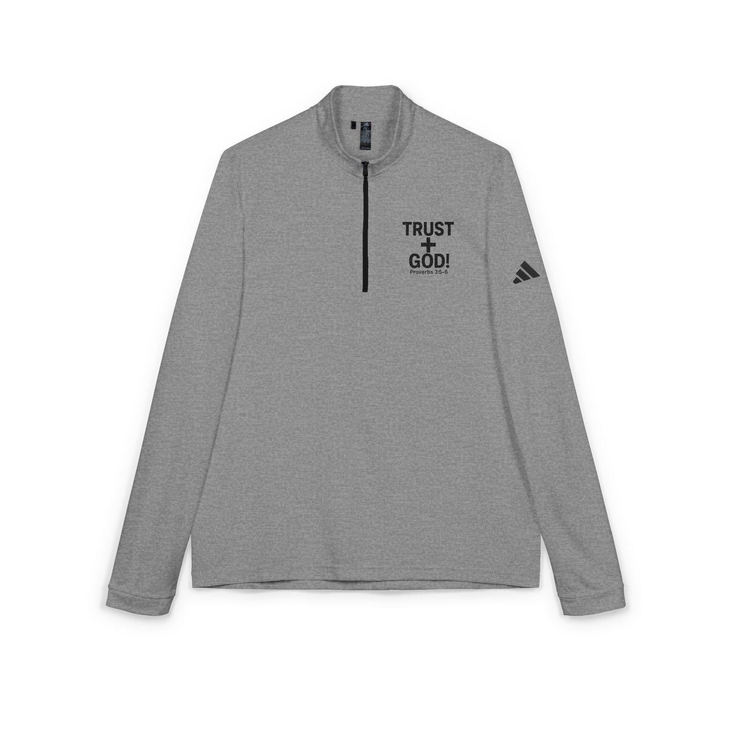 adidas Quarter-Zip Pullover - Faith Inspired Athleisure Wear and Workout Gear with 'Trust God Proverbs 3:5-6' Embroidery