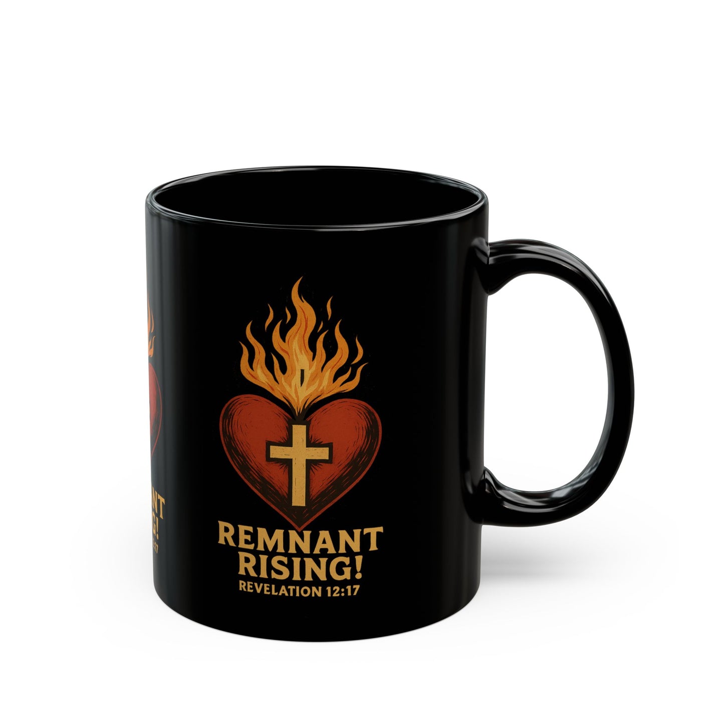 Remnant Rising! Coffee Mug — Flaming Heart & Cross (Revelation 12:17)