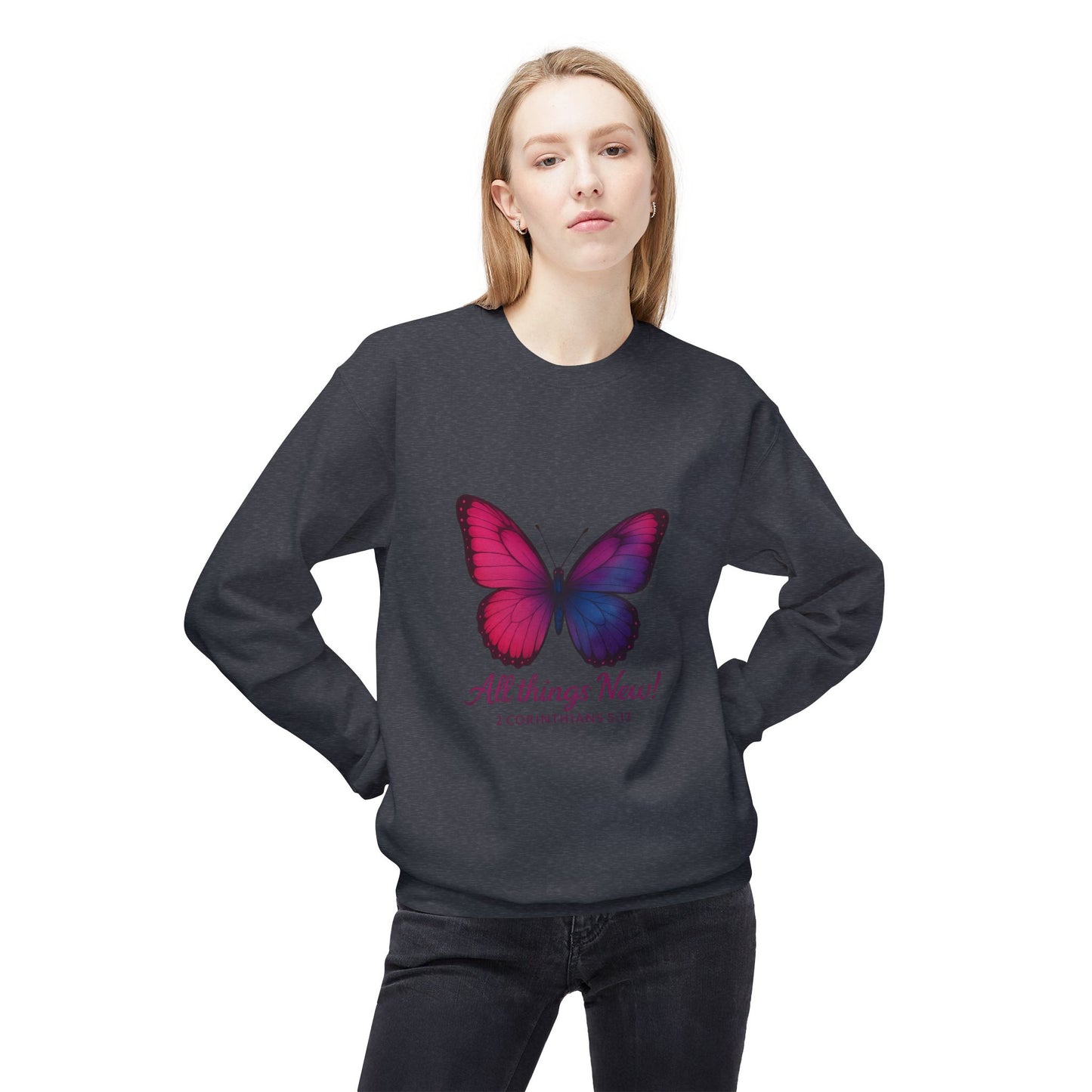Butterfly Crewneck Sweatshirt - Inspirational Gift, Fleece Pullover